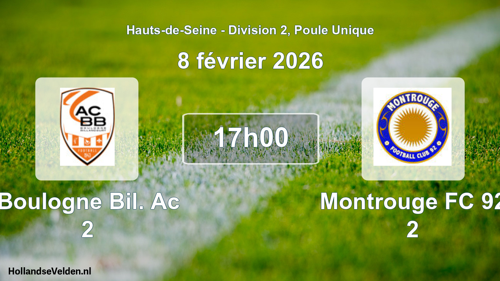 Match programmé: Boulogne Bil. Ac 2 - Montrouge FC 92 2 (8 février 2026)
