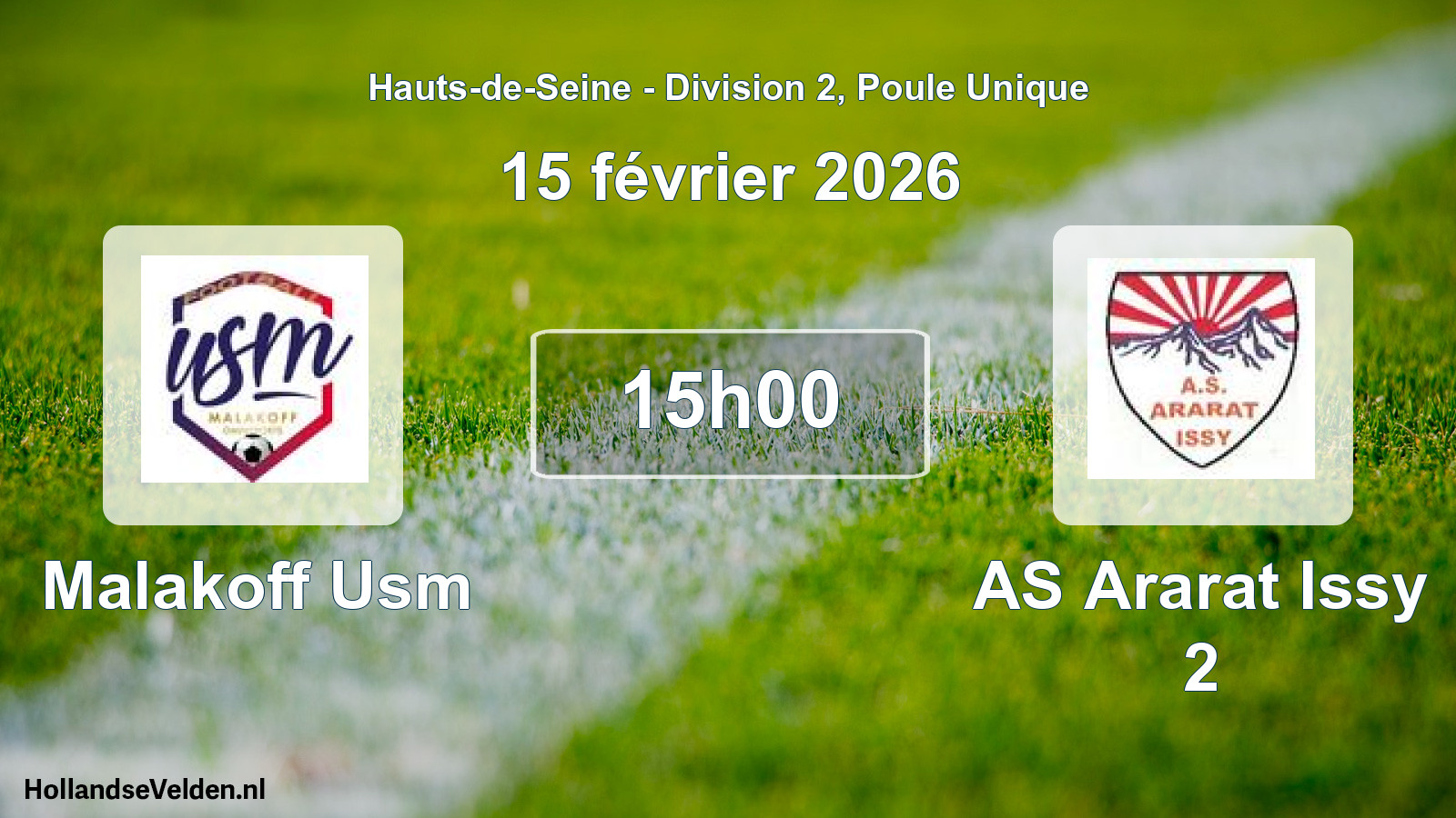 Match programmé: Malakoff Usm - AS Ararat Issy 2 (15 février 2026)