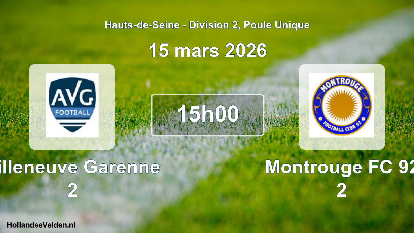 Match programmé: Villeneuve Garenne 2 - Montrouge FC 92 2 (15 mars 2026)