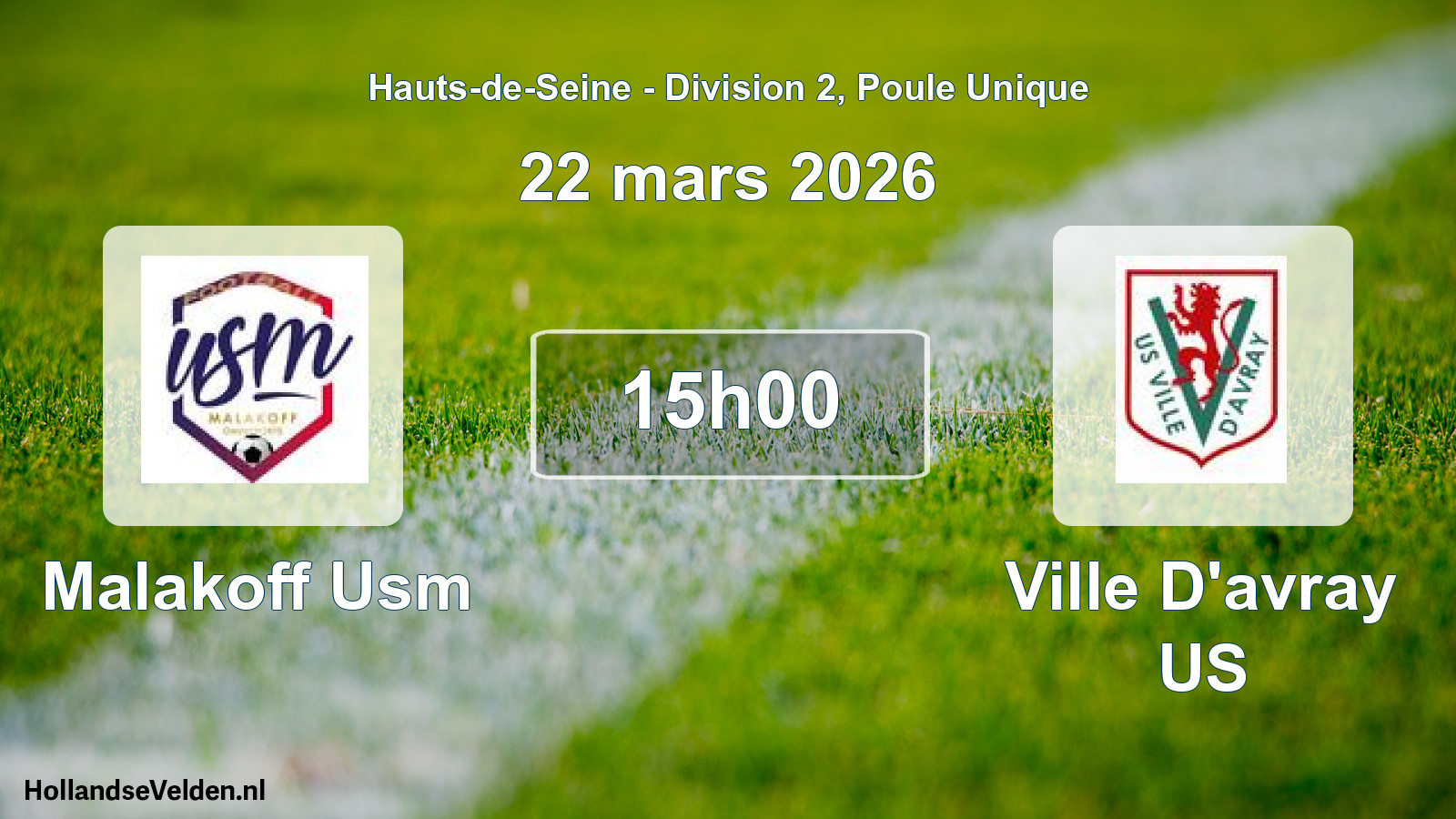 Match programmé: Malakoff Usm - Ville D'avray US (22 mars 2026)