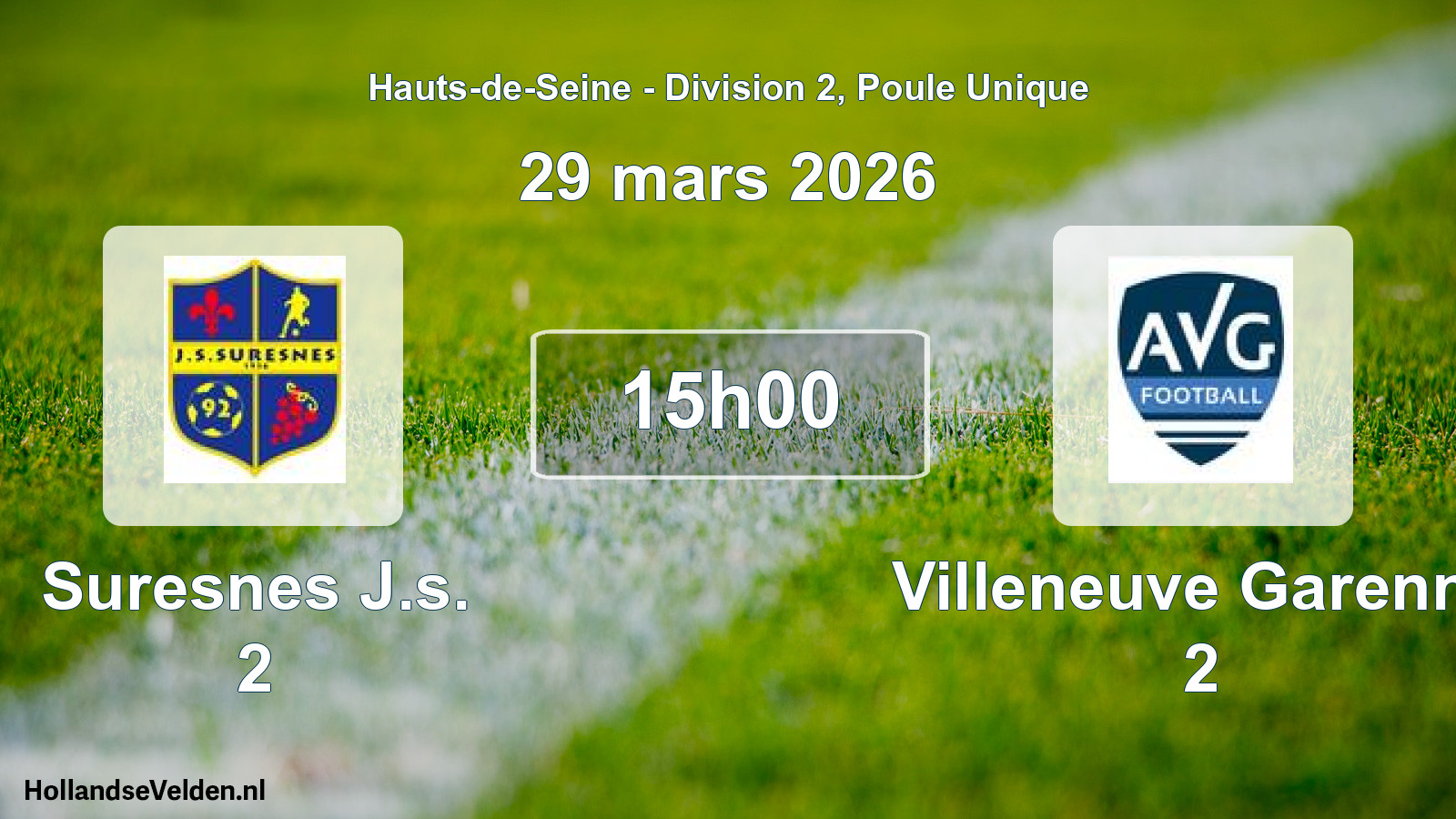 Match programmé: Suresnes J.s. 2 - Villeneuve Garenne 2 (29 mars 2026)