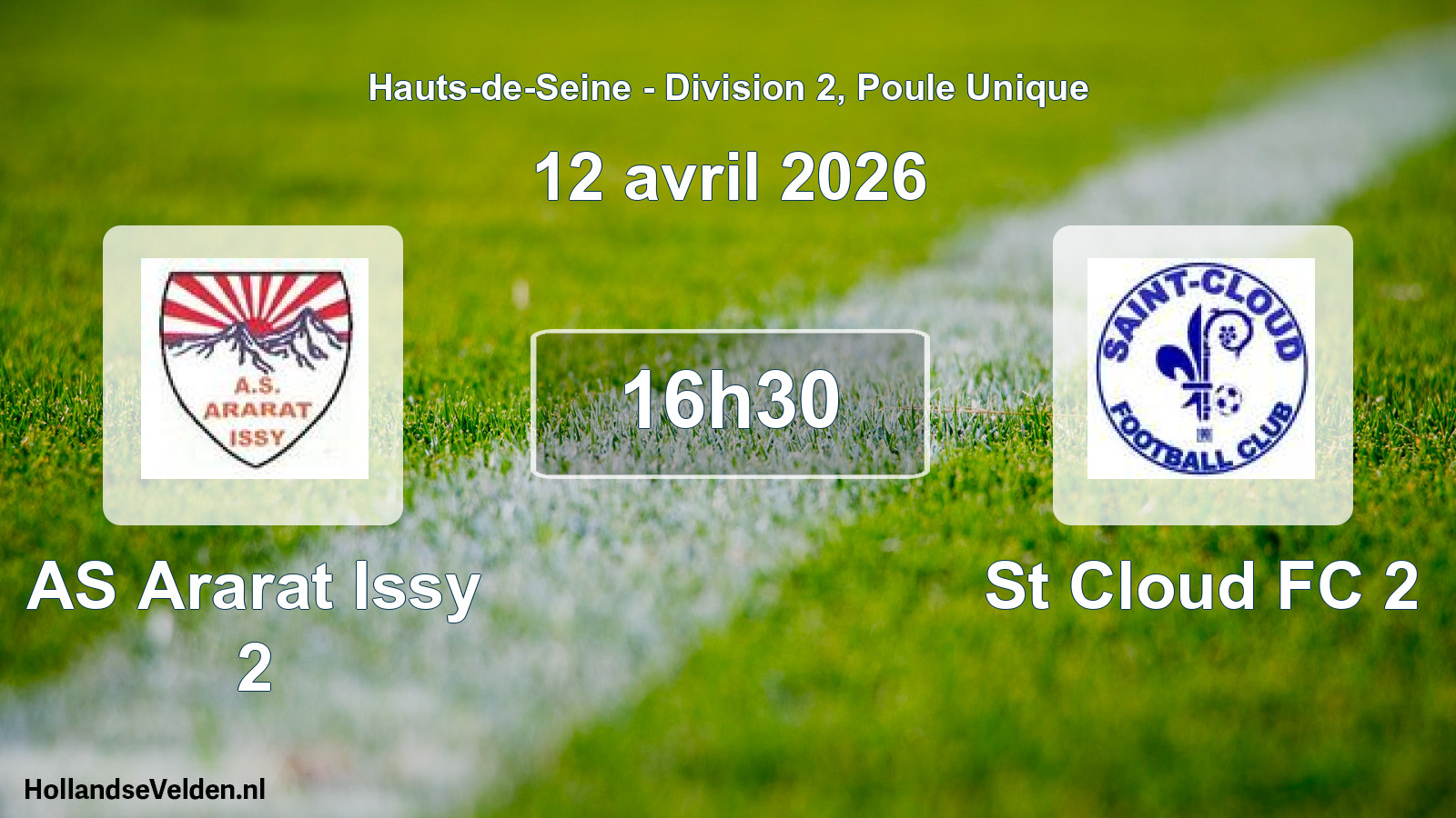 Match programmé: AS Ararat Issy 2 - St Cloud FC 2 (12 avril 2026)