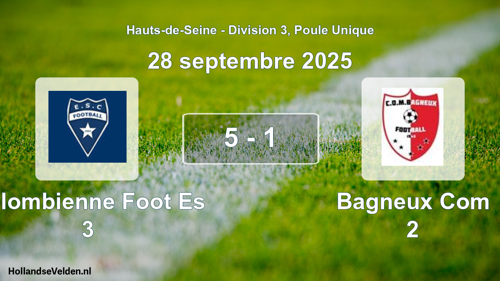 Gespeelde wedstrijd: Colombienne Foot Es 3 - Bagneux Com 2 5 - 1 (28 september 2025)