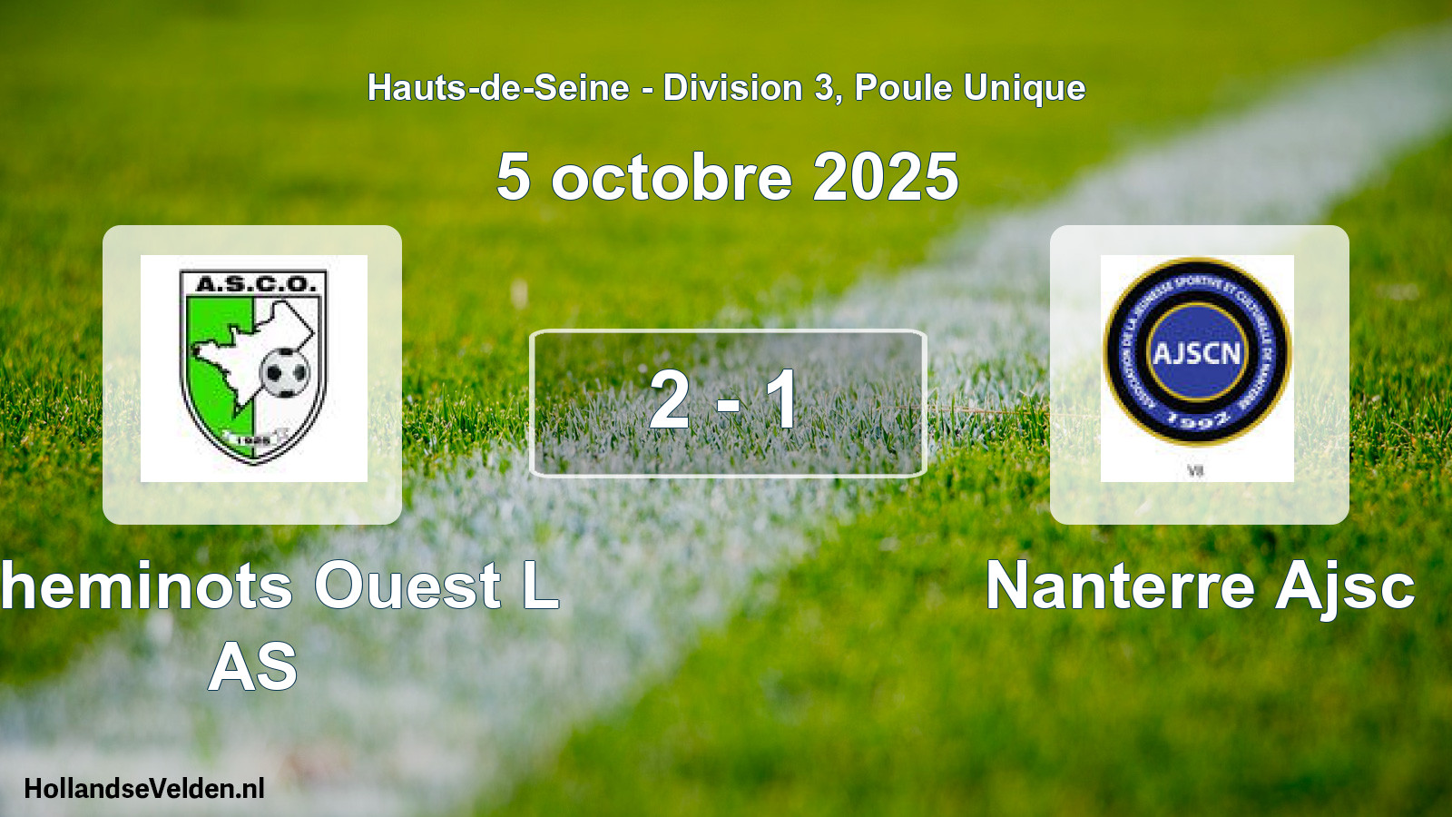 Match joué: Cheminots Ouest L AS - Nanterre Ajsc 2 - 1 (5 octobre 2025)