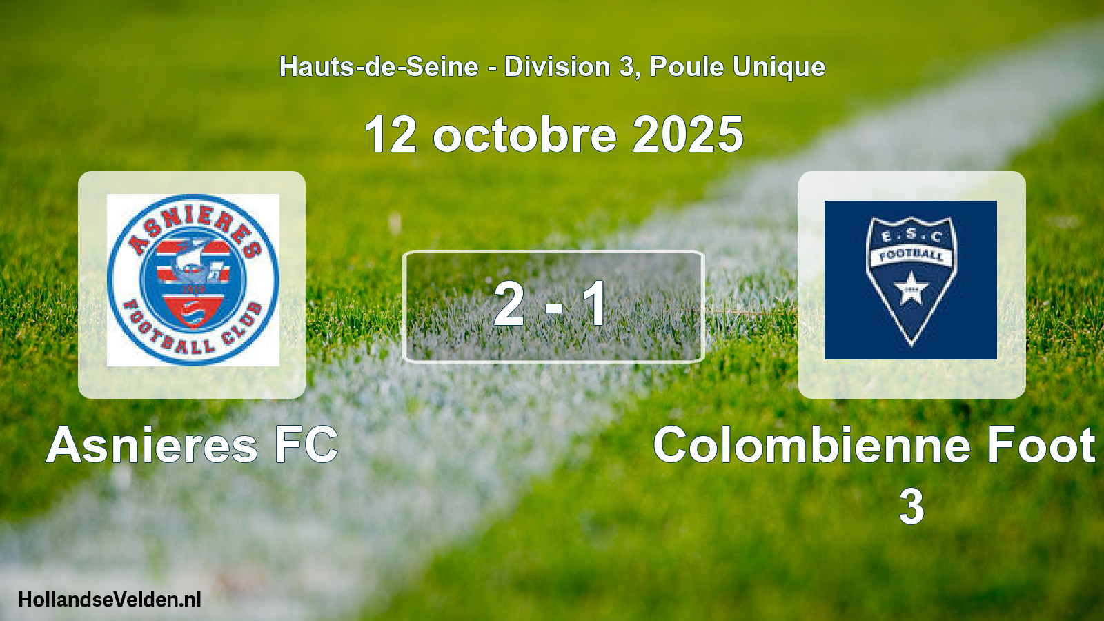 Gespeelde wedstrijd: Asnieres FC - Colombienne Foot Es 3 2 - 1 (12 oktober 2025)