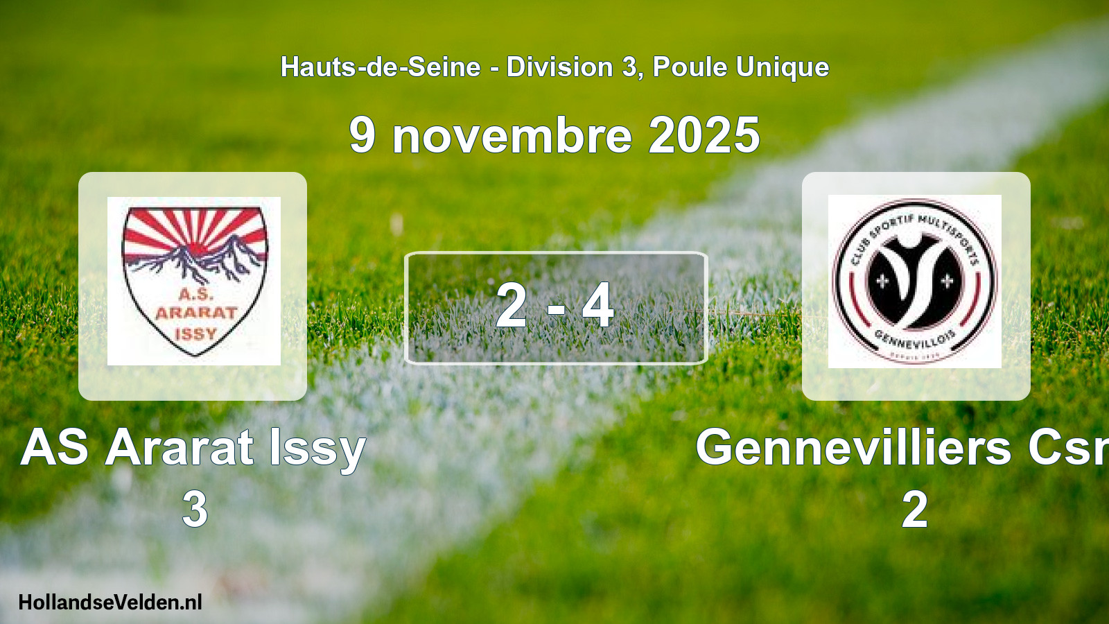 Gespeelde wedstrijd: AS Ararat Issy 3 - Gennevilliers Csm 2 2 - 4 (9 november 2025)