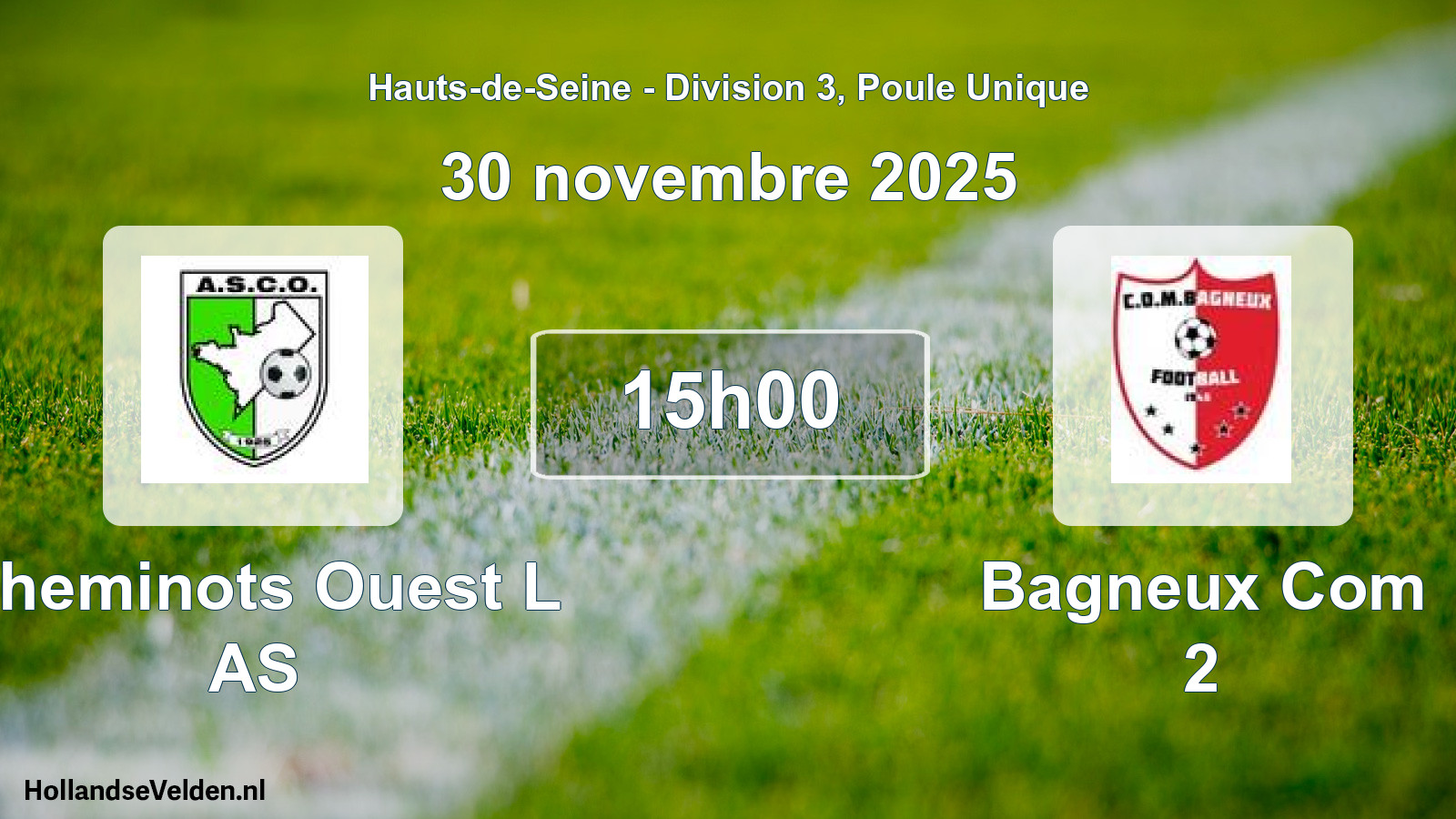 Match programmé: Cheminots Ouest L AS - Bagneux Com 2 (30 novembre 2025)