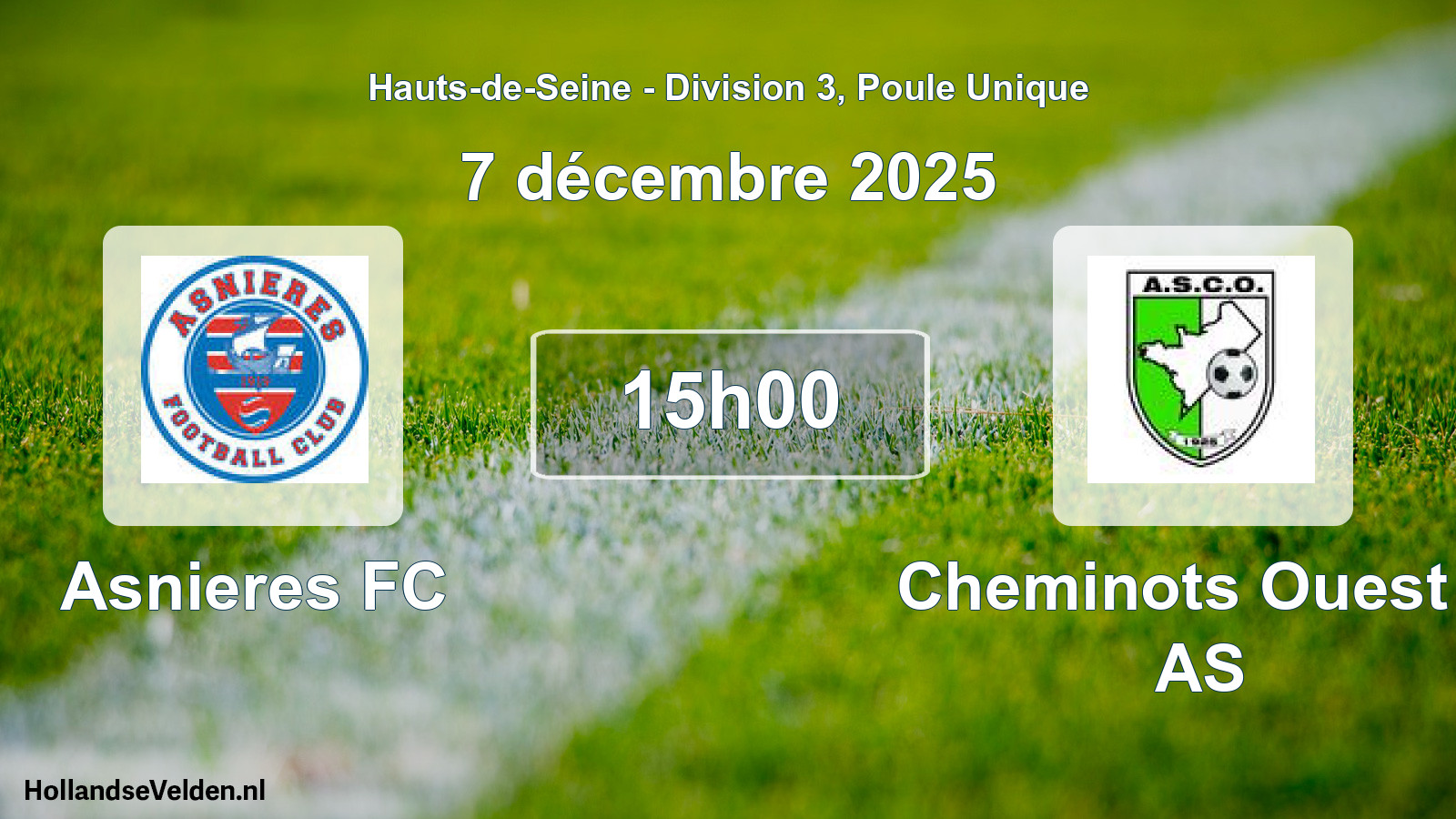 Match programmé: Asnieres FC - Cheminots Ouest L AS (7 décembre 2025)