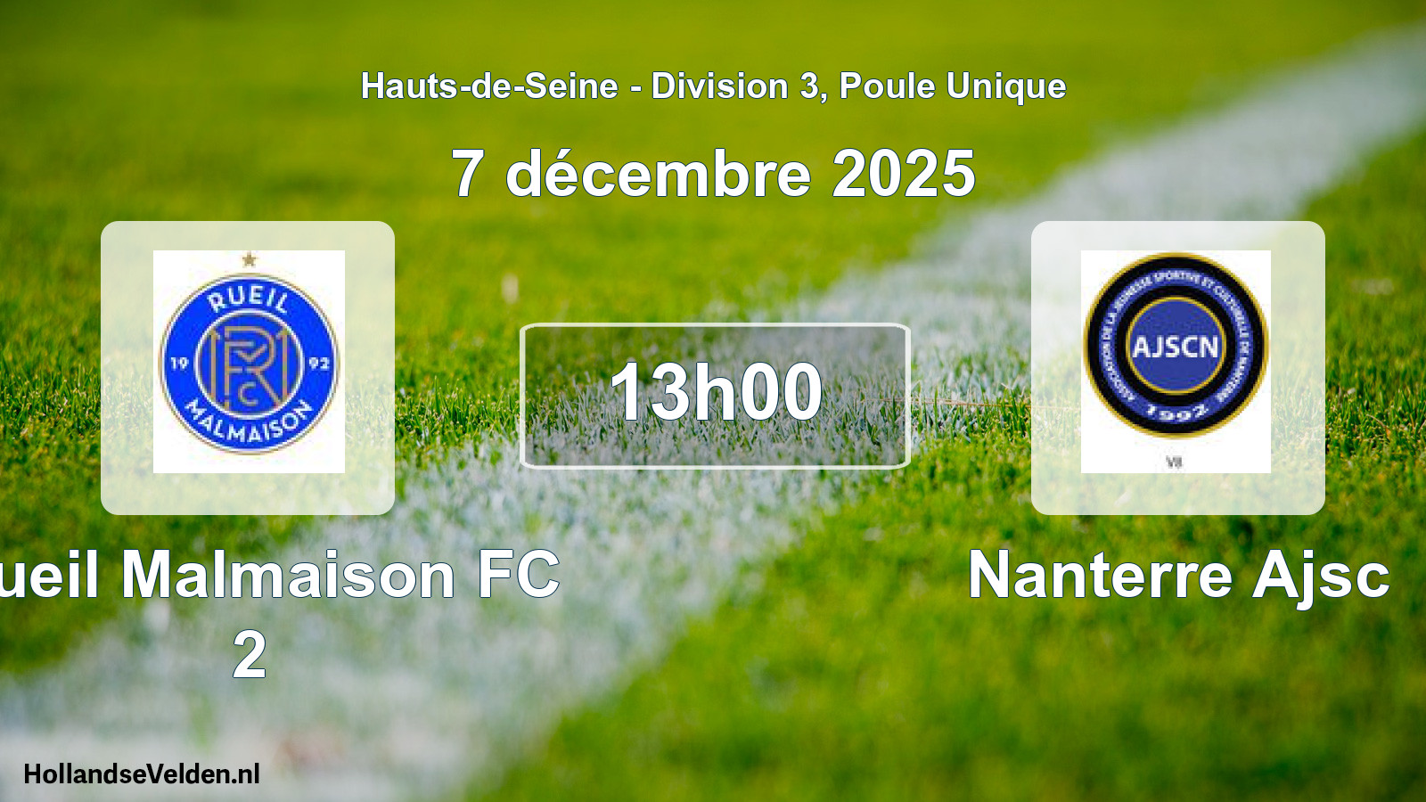 Match programmé: Rueil Malmaison FC 2 - Nanterre Ajsc (22 mars 2026)