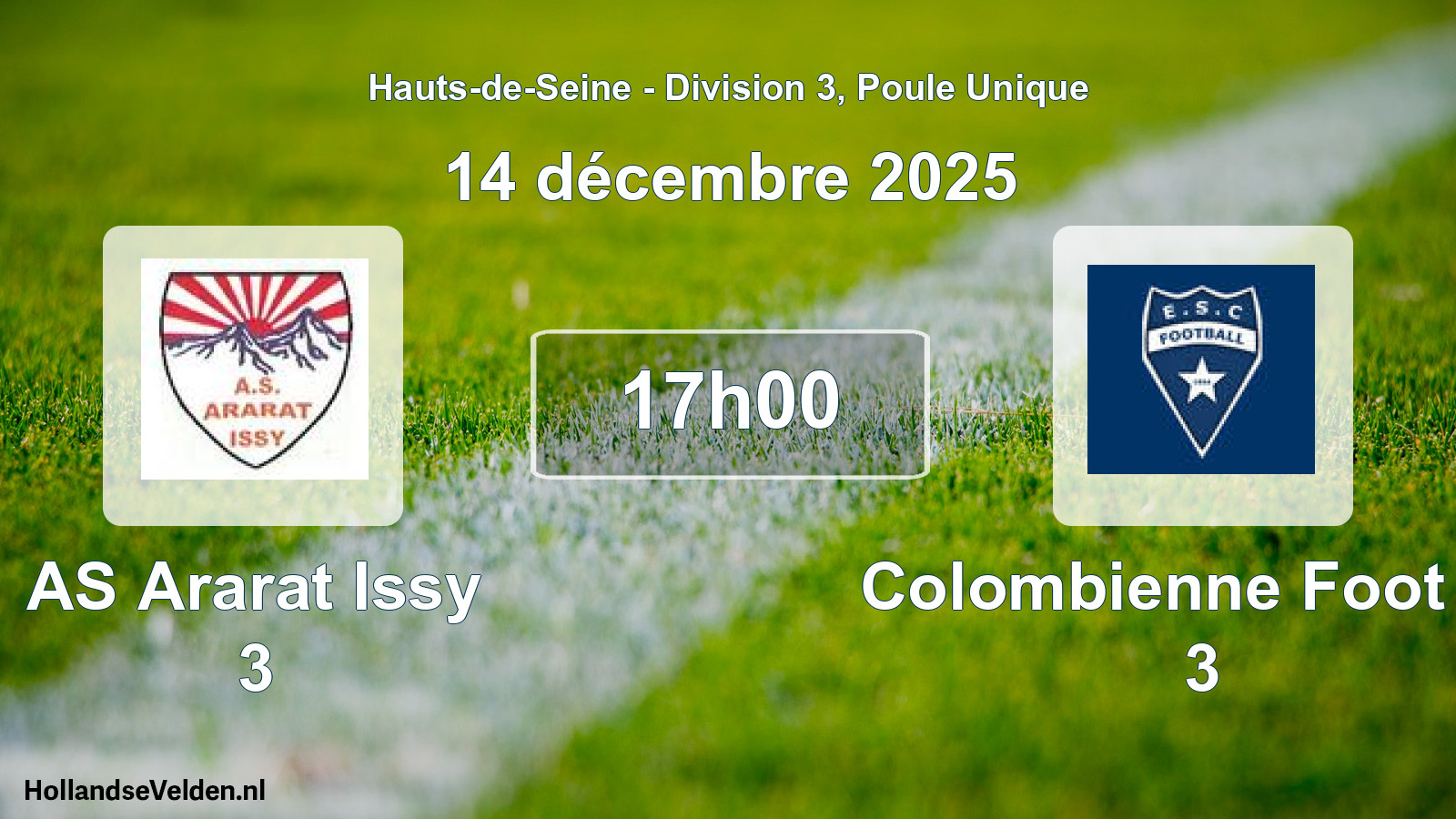 Geplande wedstrijd: AS Ararat Issy 3 - Colombienne Foot Es 3 (14 december 2025)