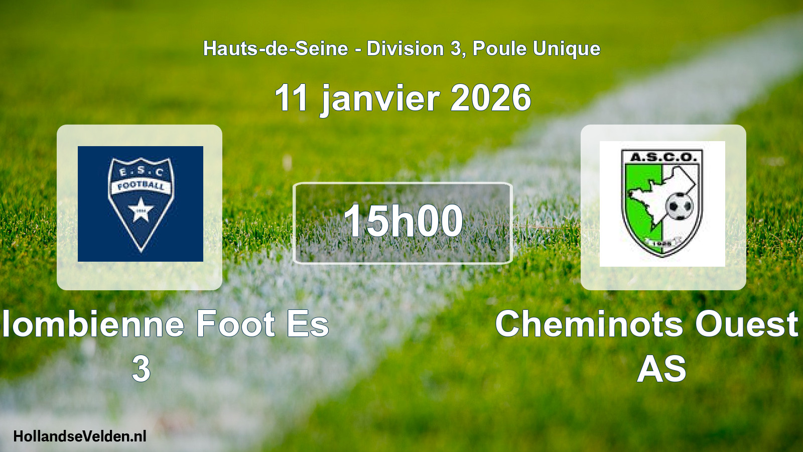 Scheduled Match: Colombienne Foot Es 3 - Cheminots Ouest L AS (11 January 2026)