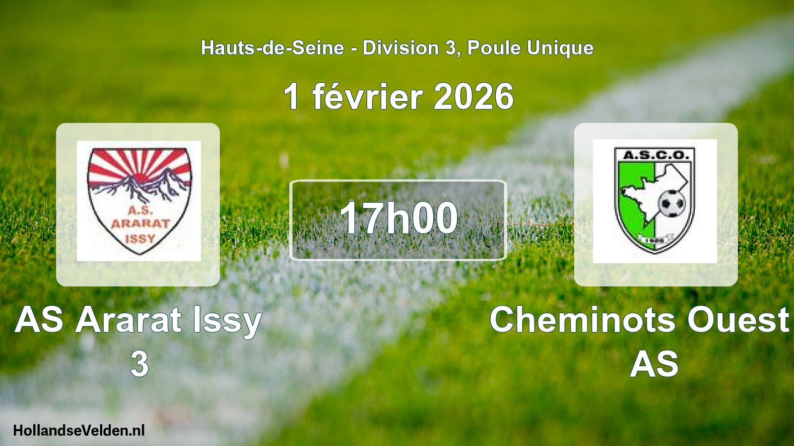 Scheduled Match: AS Ararat Issy 3 - Cheminots Ouest L AS (1 February 2026)