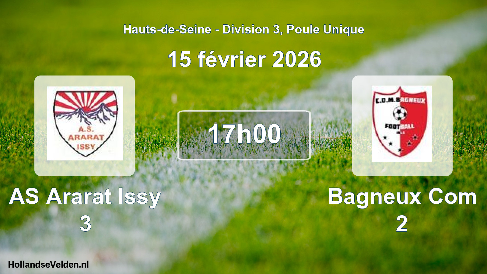 Geplande wedstrijd: AS Ararat Issy 3 - Bagneux Com 2 (15 februari 2026)