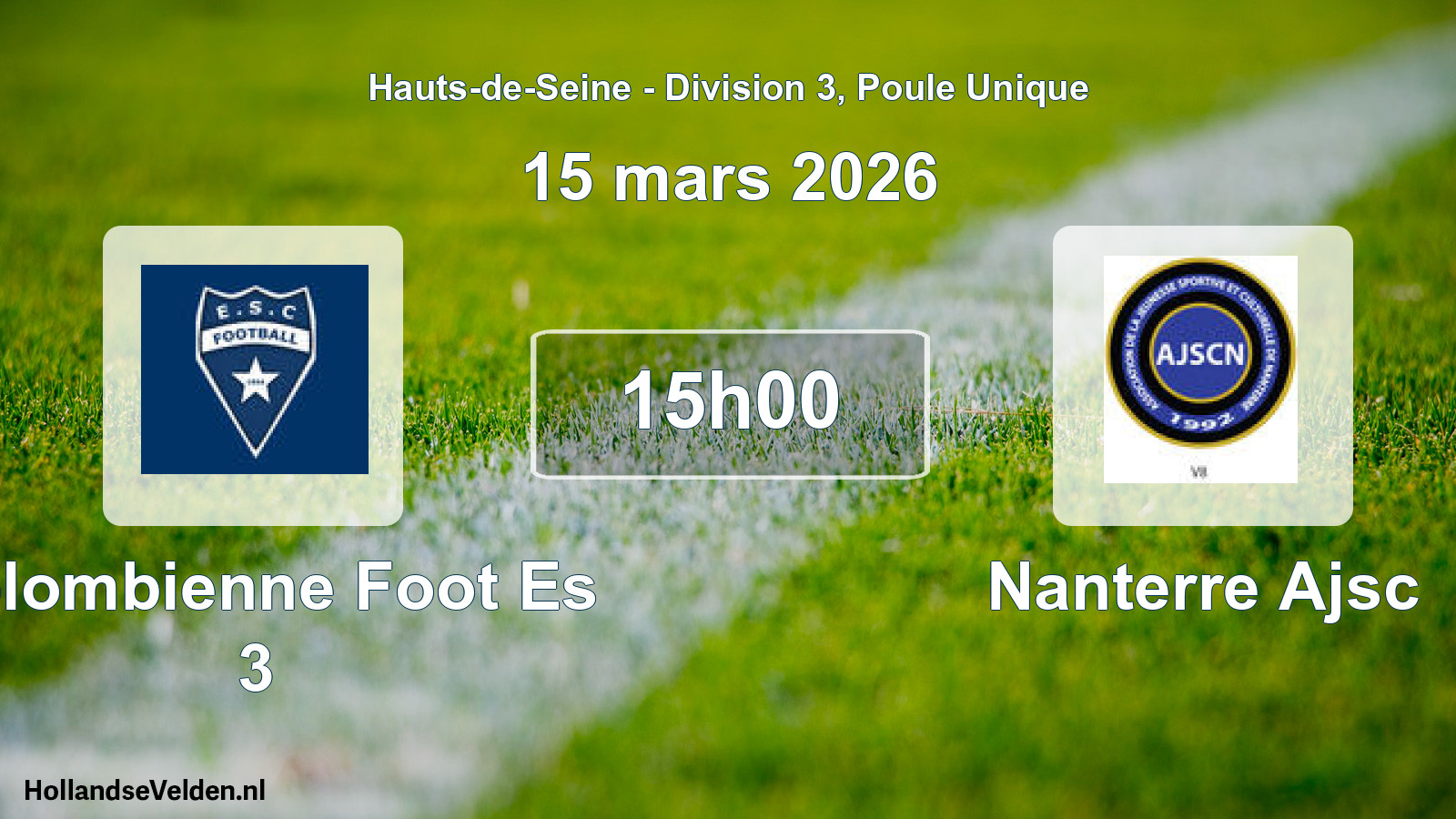 Match programmé: Colombienne Foot Es 3 - Nanterre Ajsc (15 mars 2026)