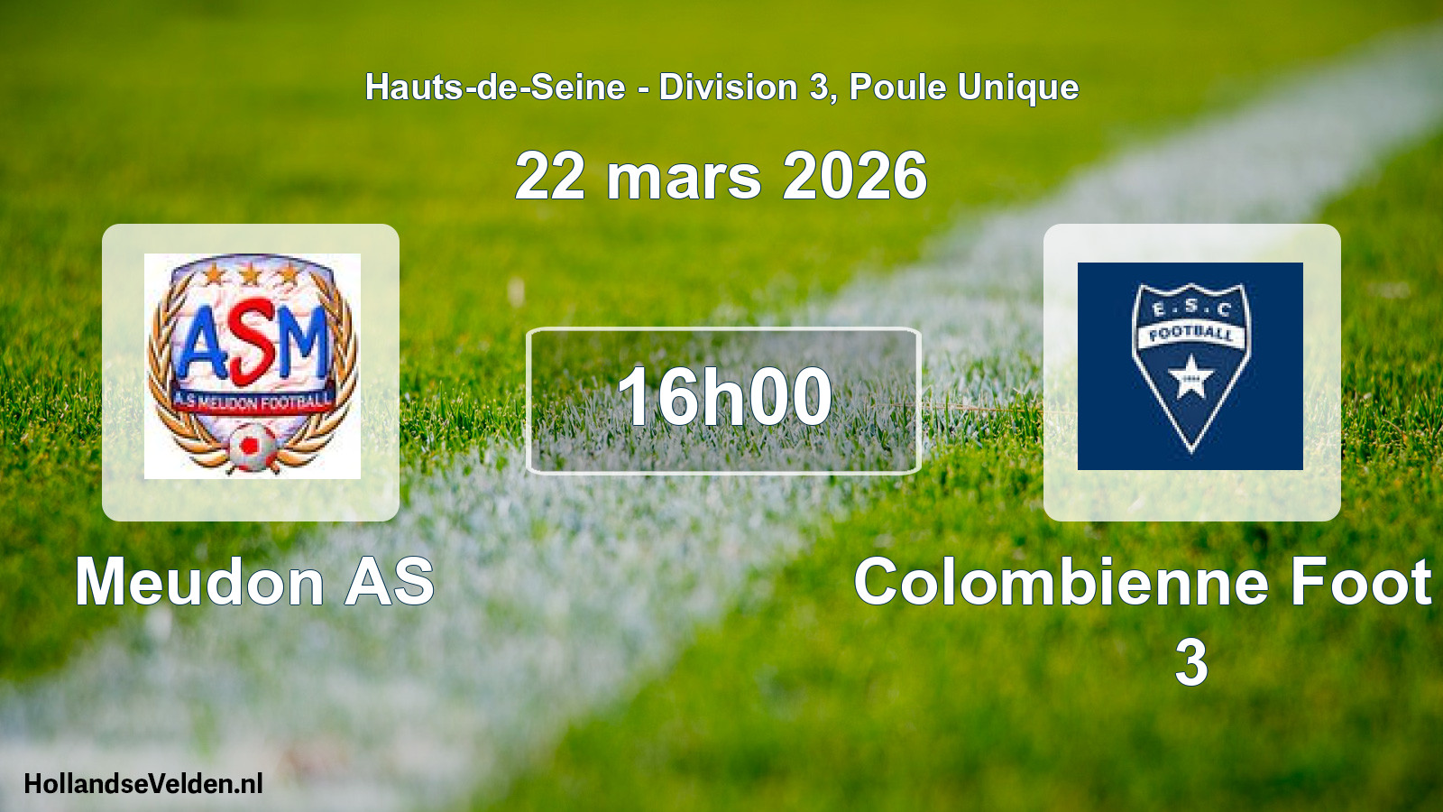 Geplande wedstrijd: Meudon AS - Colombienne Foot Es 3 (22 maart 2026)