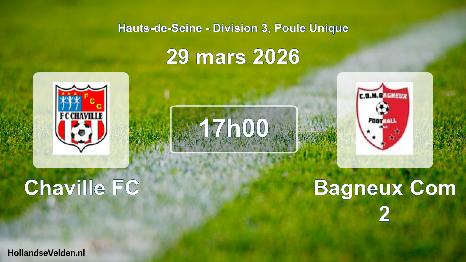 Match programmé: Chaville FC - Bagneux Com 2 (29 mars 2026)