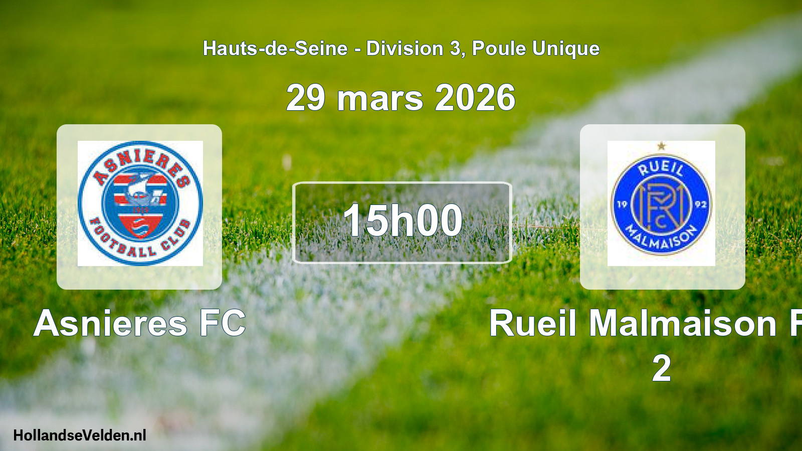 Match programmé: Asnieres FC - Rueil Malmaison FC 2 (29 mars 2026)