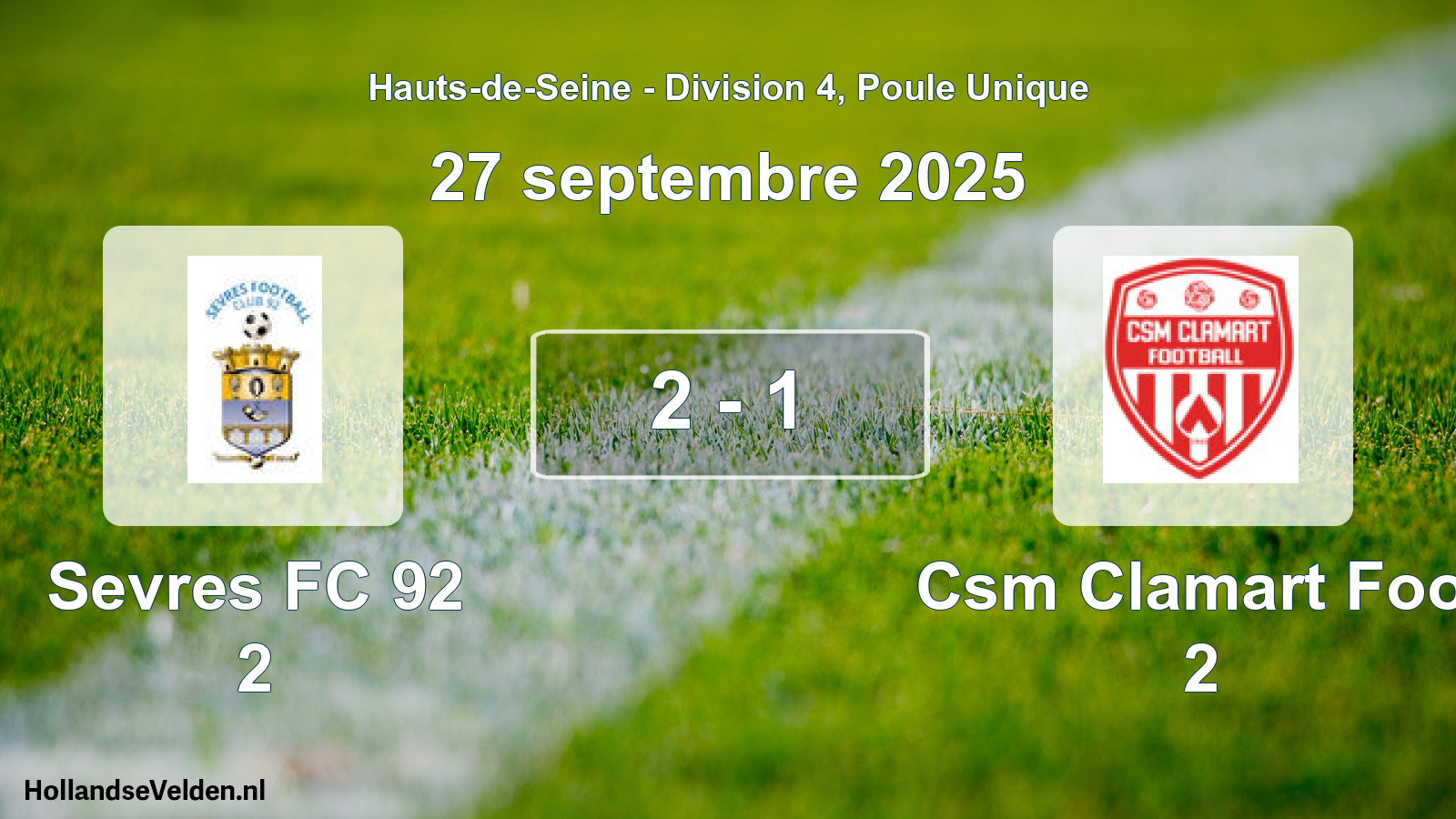 Gespeelde wedstrijd: Sevres FC 92 2 - Csm Clamart Foot 2 2 - 1 (27 september 2025)