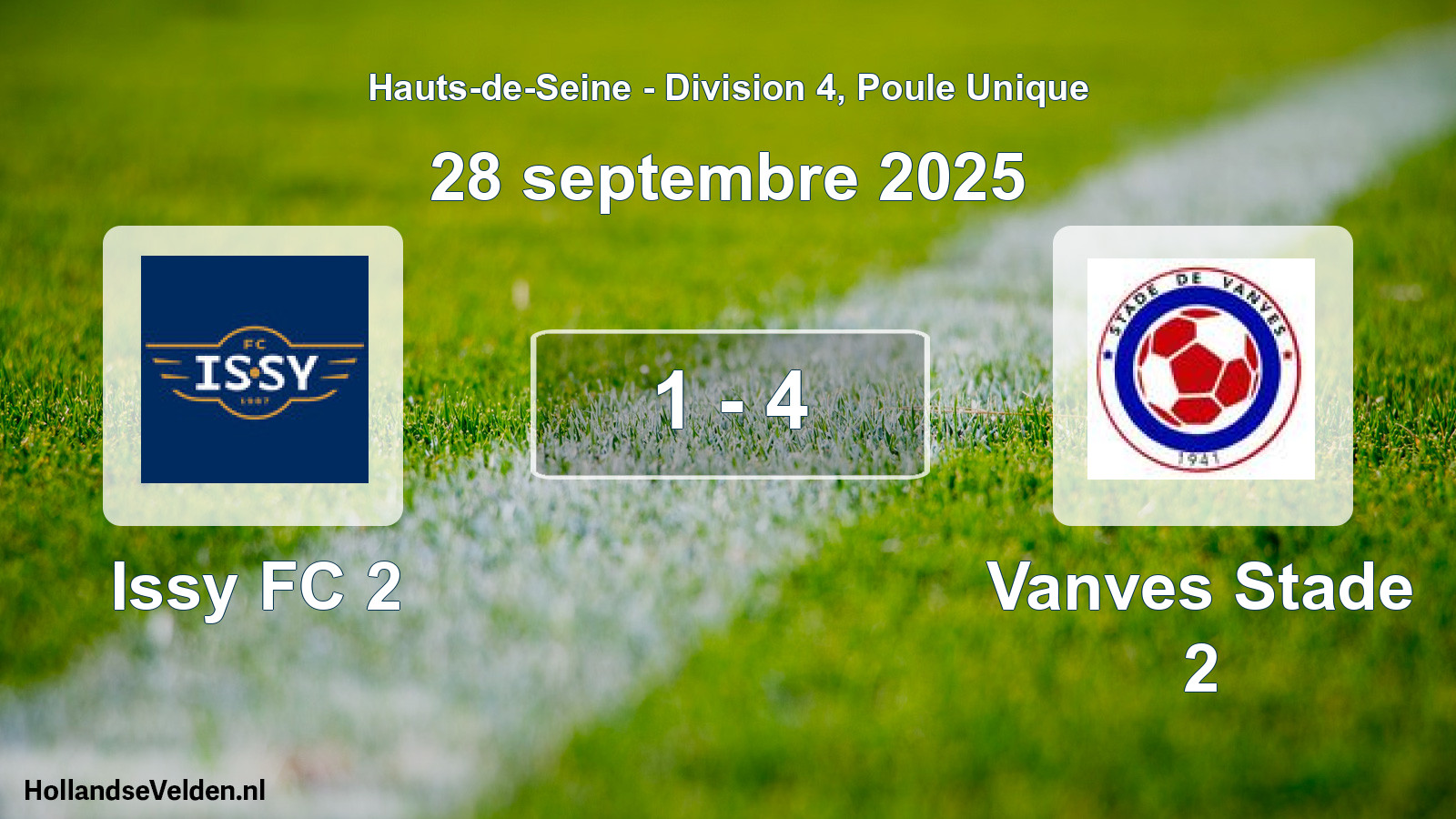 Match joué: Issy FC 2 - Vanves Stade 2 1 - 4 (28 septembre 2025)