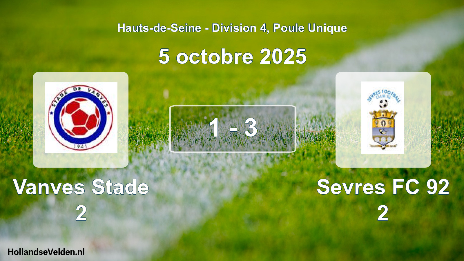 Total number of matches played: Vanves Stade 2 - Sevres FC 92 2 1 - 3 (5 October 2025)