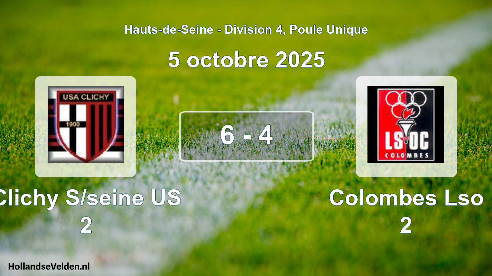 Match joué: Clichy S/seine US 2 - Colombes Lso 2 6 - 4 (5 octobre 2025)