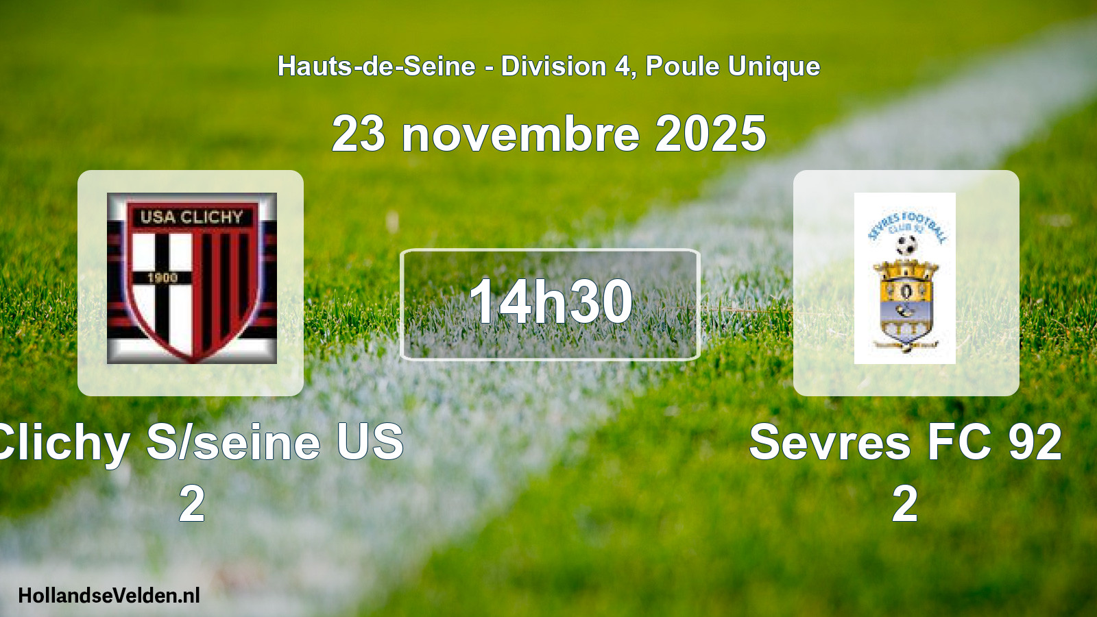 Geplande wedstrijd: Clichy S/seine US 2 - Sevres FC 92 2 (23 november 2025)