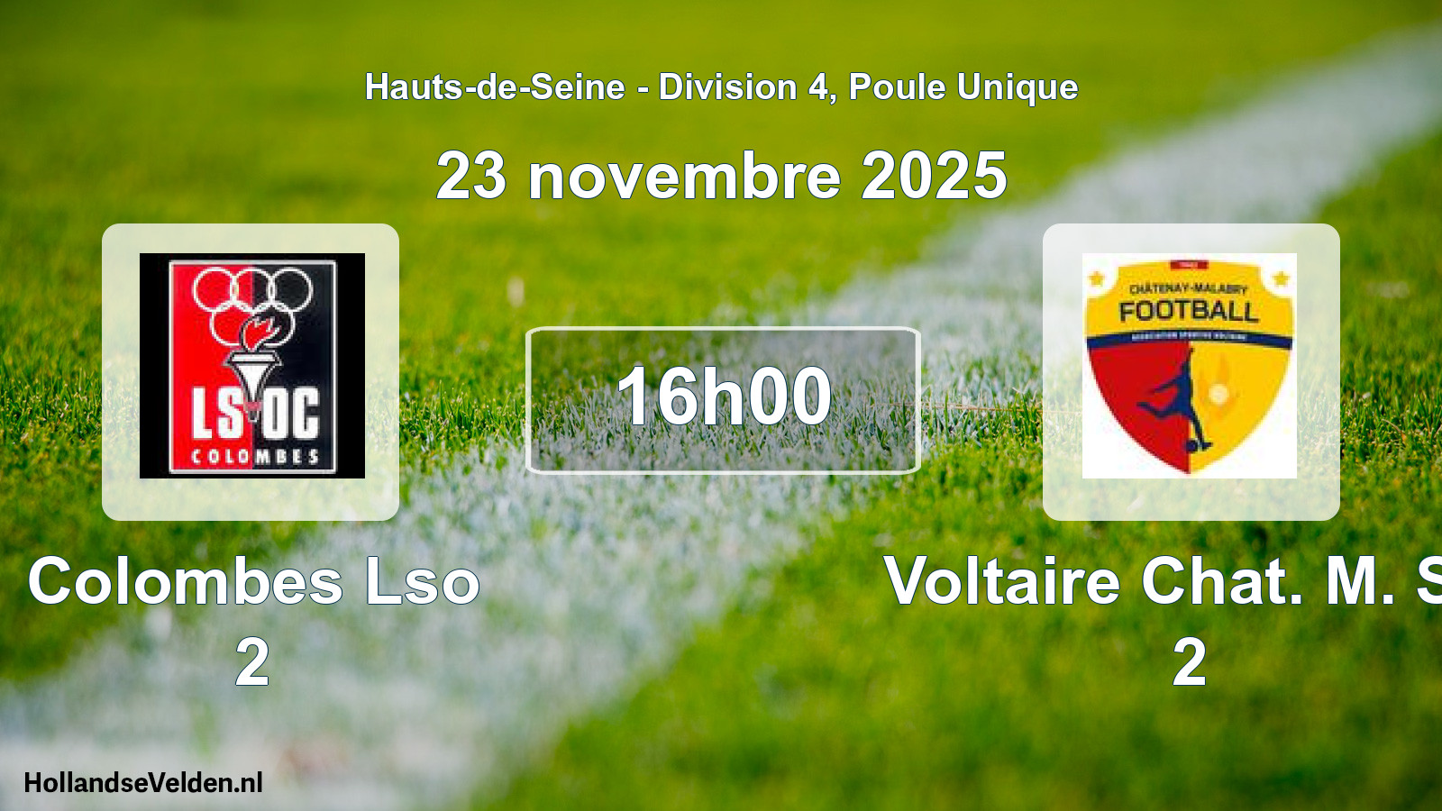 Match programmé: Colombes Lso 2 - Voltaire Chat. M. Ss 2 (23 novembre 2025)