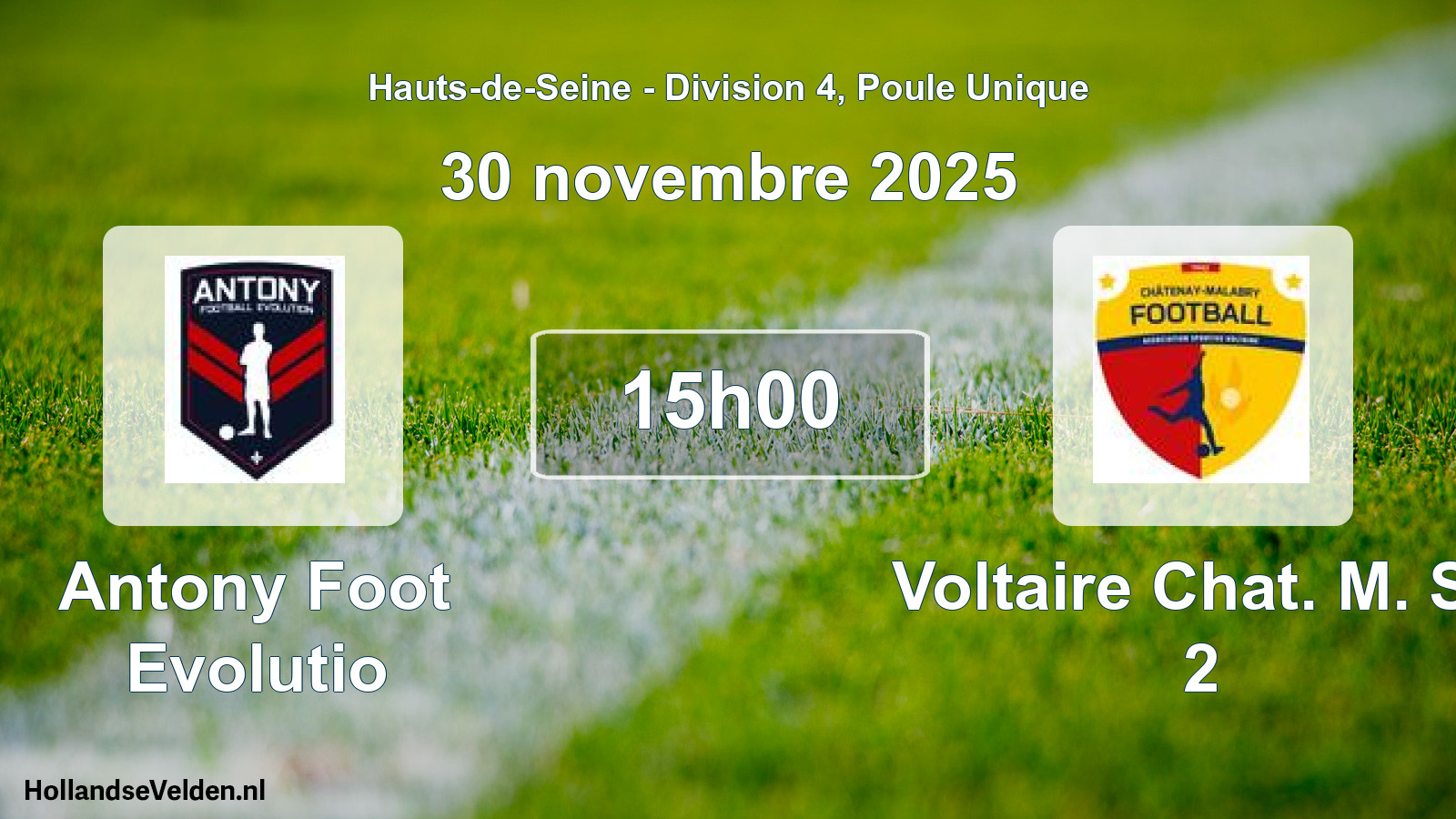 Match programmé: Antony Foot Evolutio - Voltaire Chat. M. Ss 2 (30 novembre 2025)