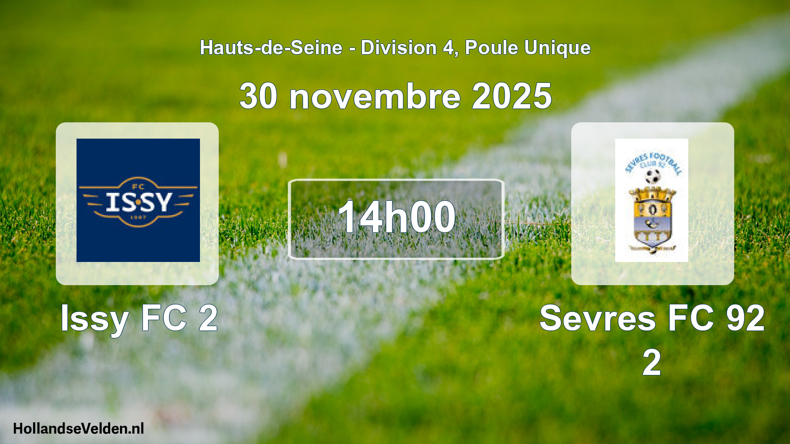 Match programmé: Issy FC 2 - Sevres FC 92 2 (30 novembre 2025)