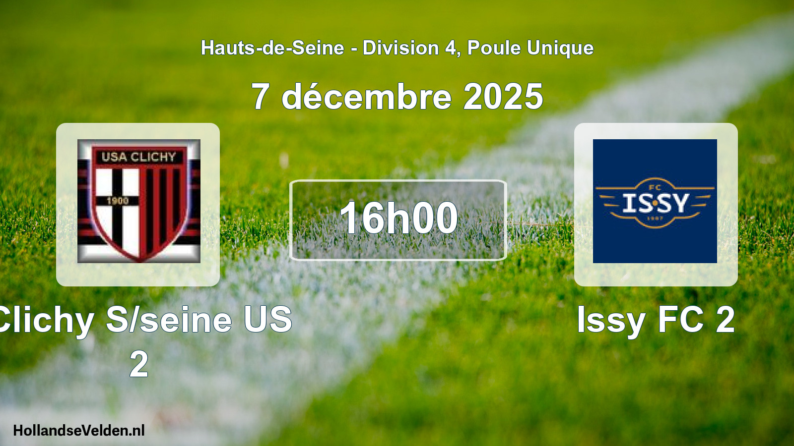 Match programmé: Clichy S/seine US 2 - Issy FC 2 (7 décembre 2025)