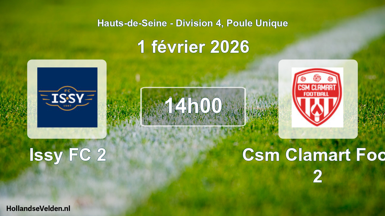 Match programmé: Issy FC 2 - Csm Clamart Foot 2 (1 février 2026)