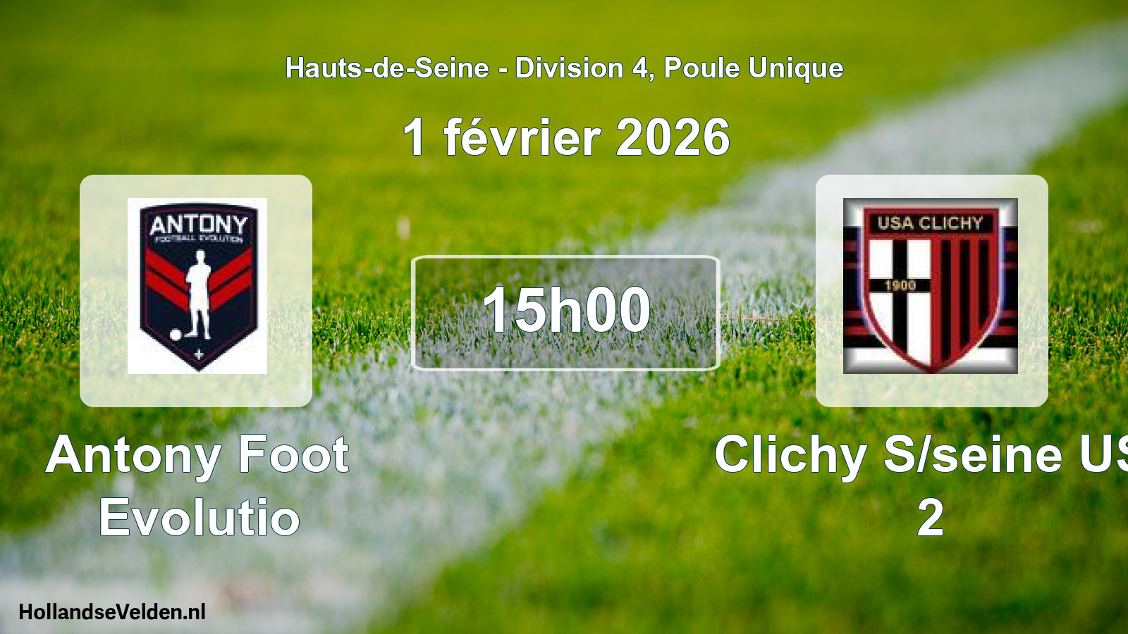 Match programmé: Antony Foot Evolutio - Clichy S/seine US 2 (1 février 2026)
