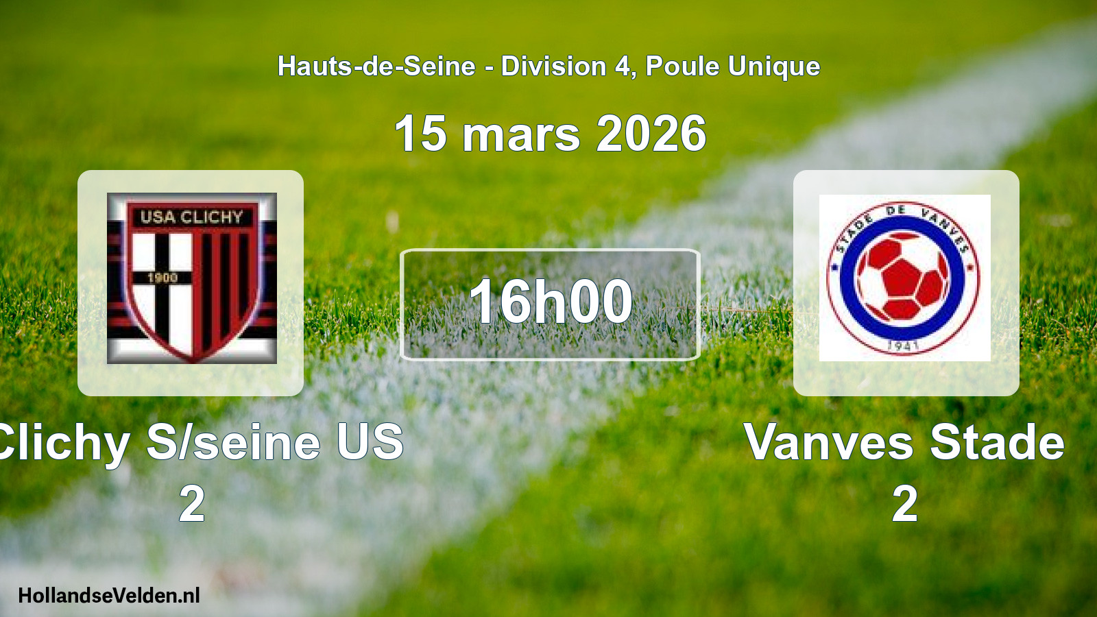 Scheduled Match: Clichy S/seine US 2 - Vanves Stade 2 (15 March 2026)