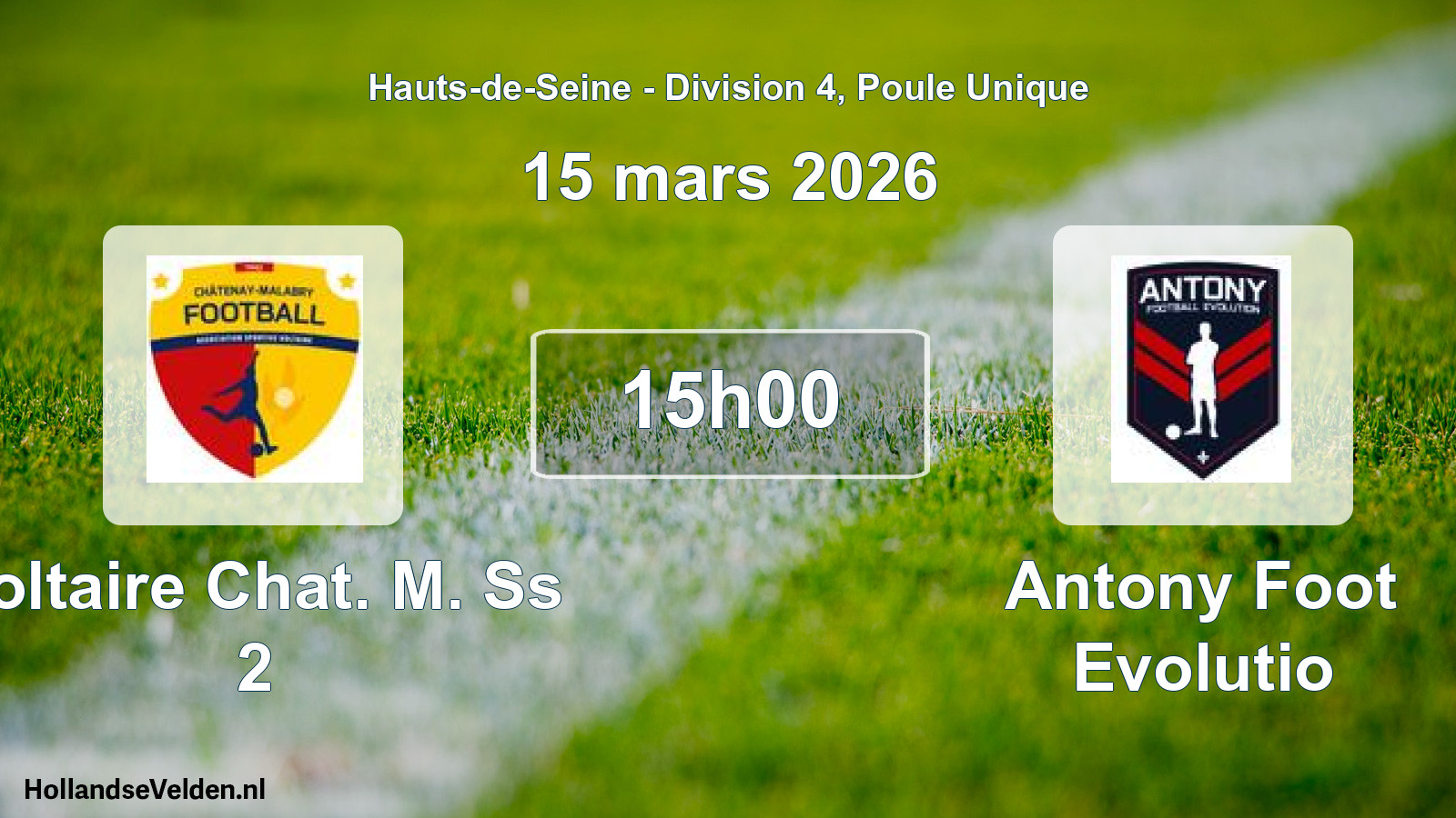 Match programmé: Voltaire Chat. M. Ss 2 - Antony Foot Evolutio (15 mars 2026)