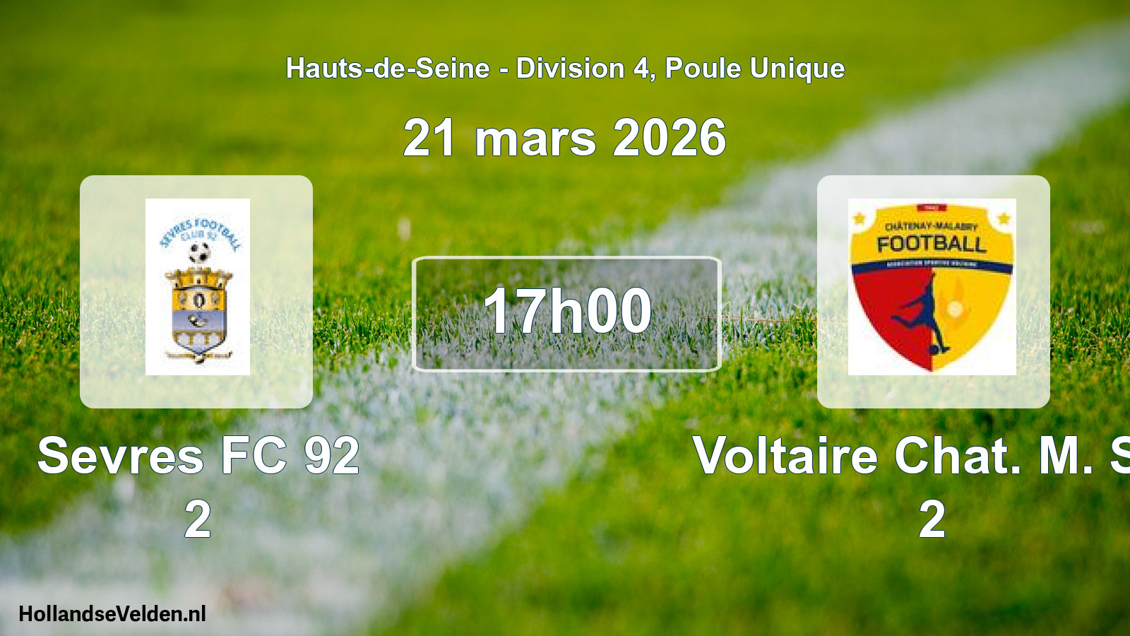 Geplande wedstrijd: Sevres FC 92 2 - Voltaire Chat. M. Ss 2 (21 maart 2026)