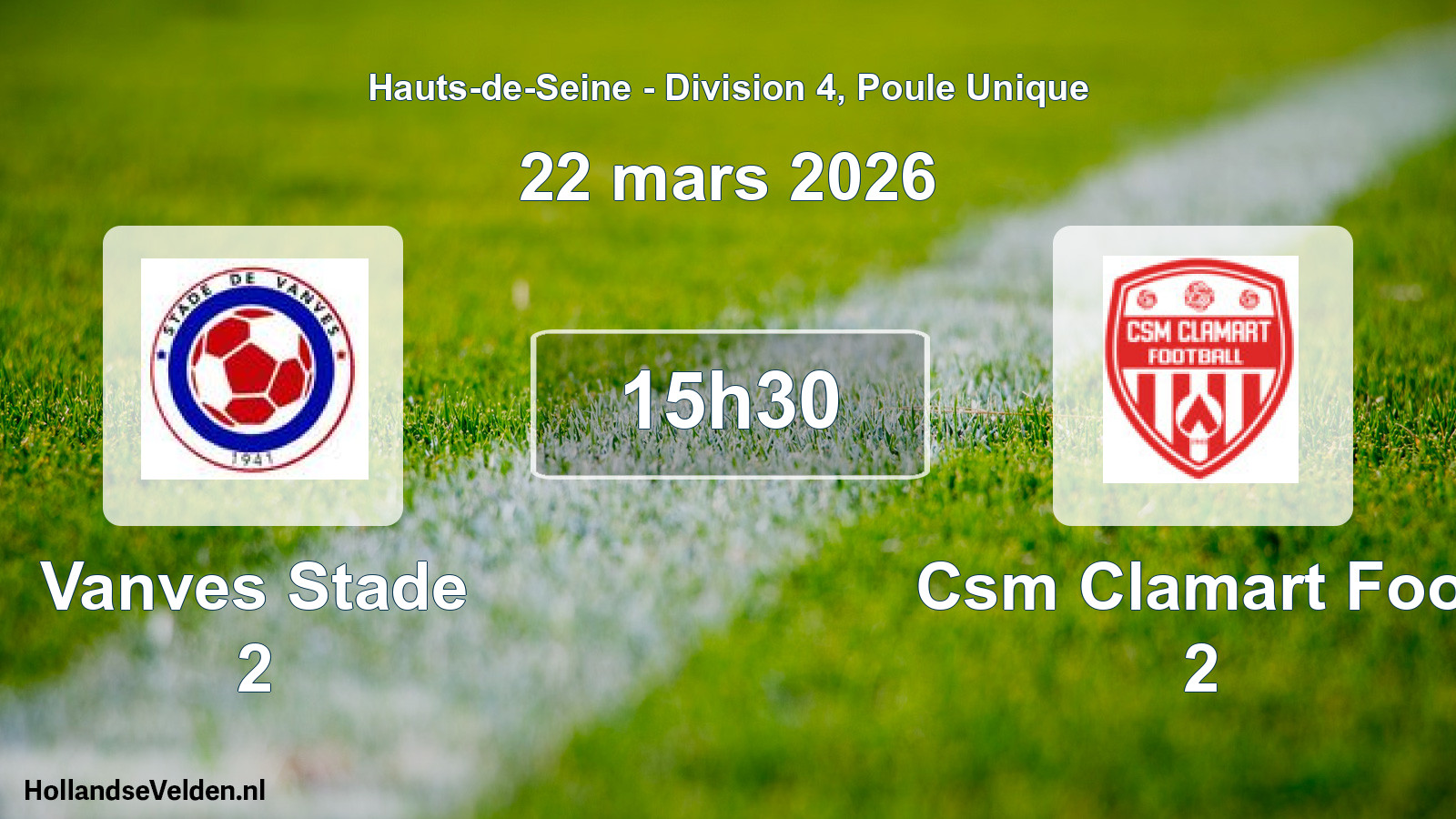Match programmé: Vanves Stade 2 - Csm Clamart Foot 2 (22 mars 2026)