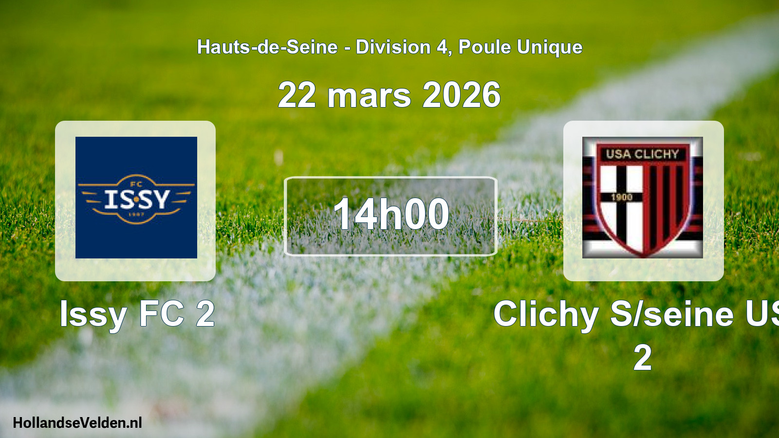 Match programmé: Issy FC 2 - Clichy S/seine US 2 (22 mars 2026)