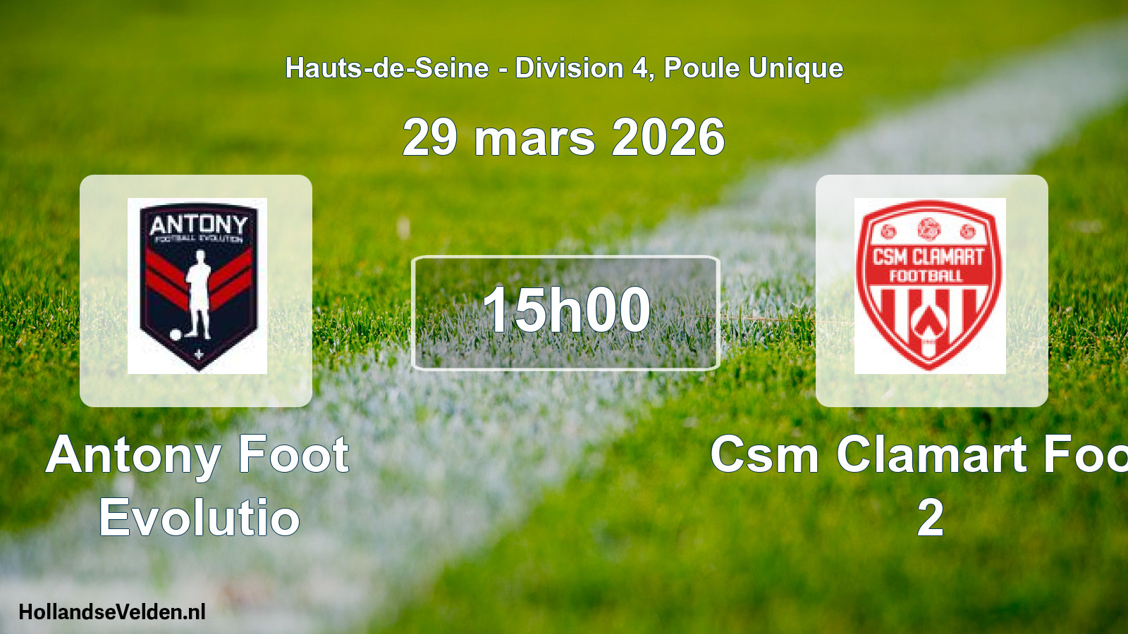 Match programmé: Antony Foot Evolutio - Csm Clamart Foot 2 (29 mars 2026)