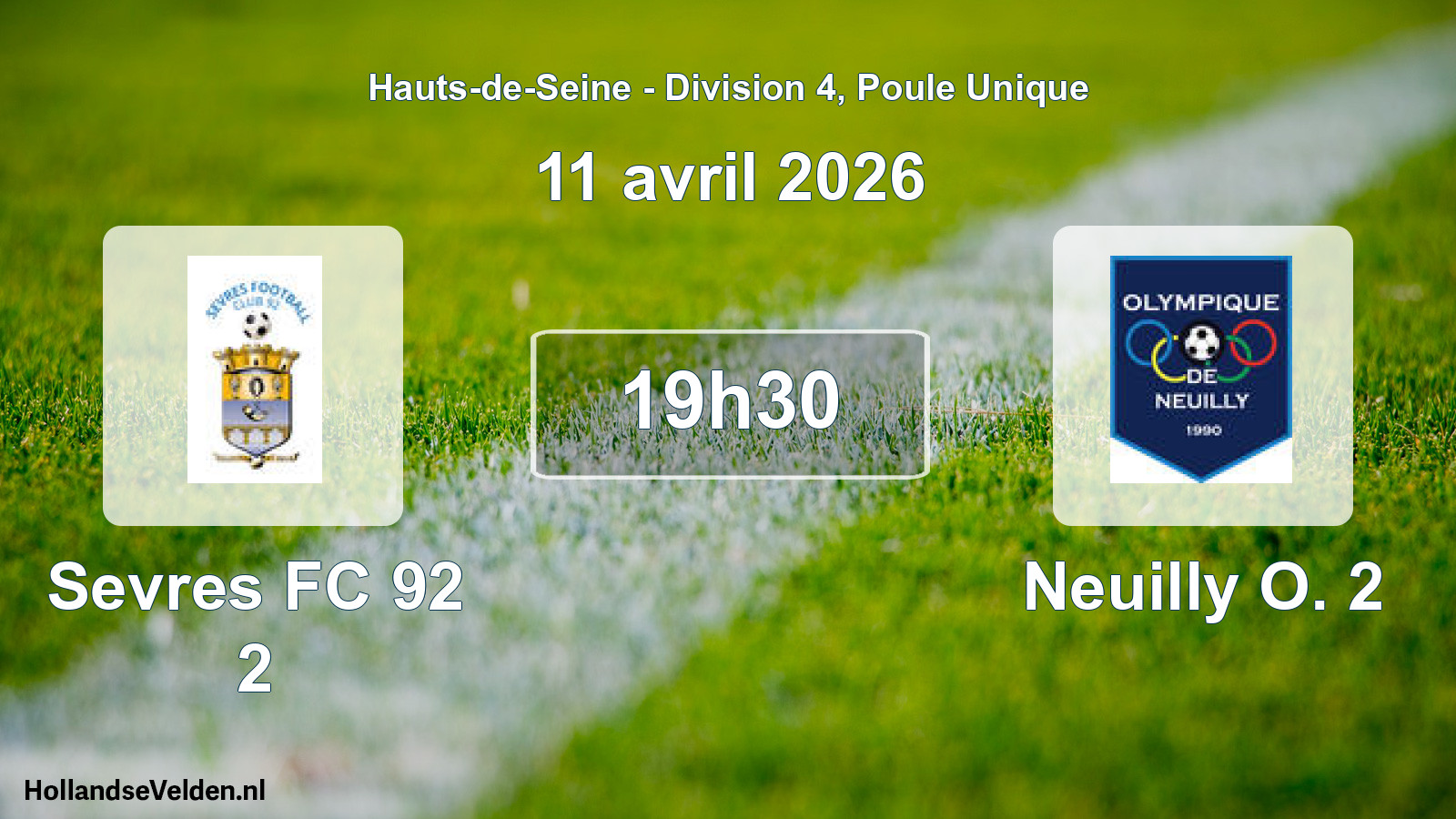 Match programmé: Sevres FC 92 2 - Neuilly O. 2 (11 avril 2026)