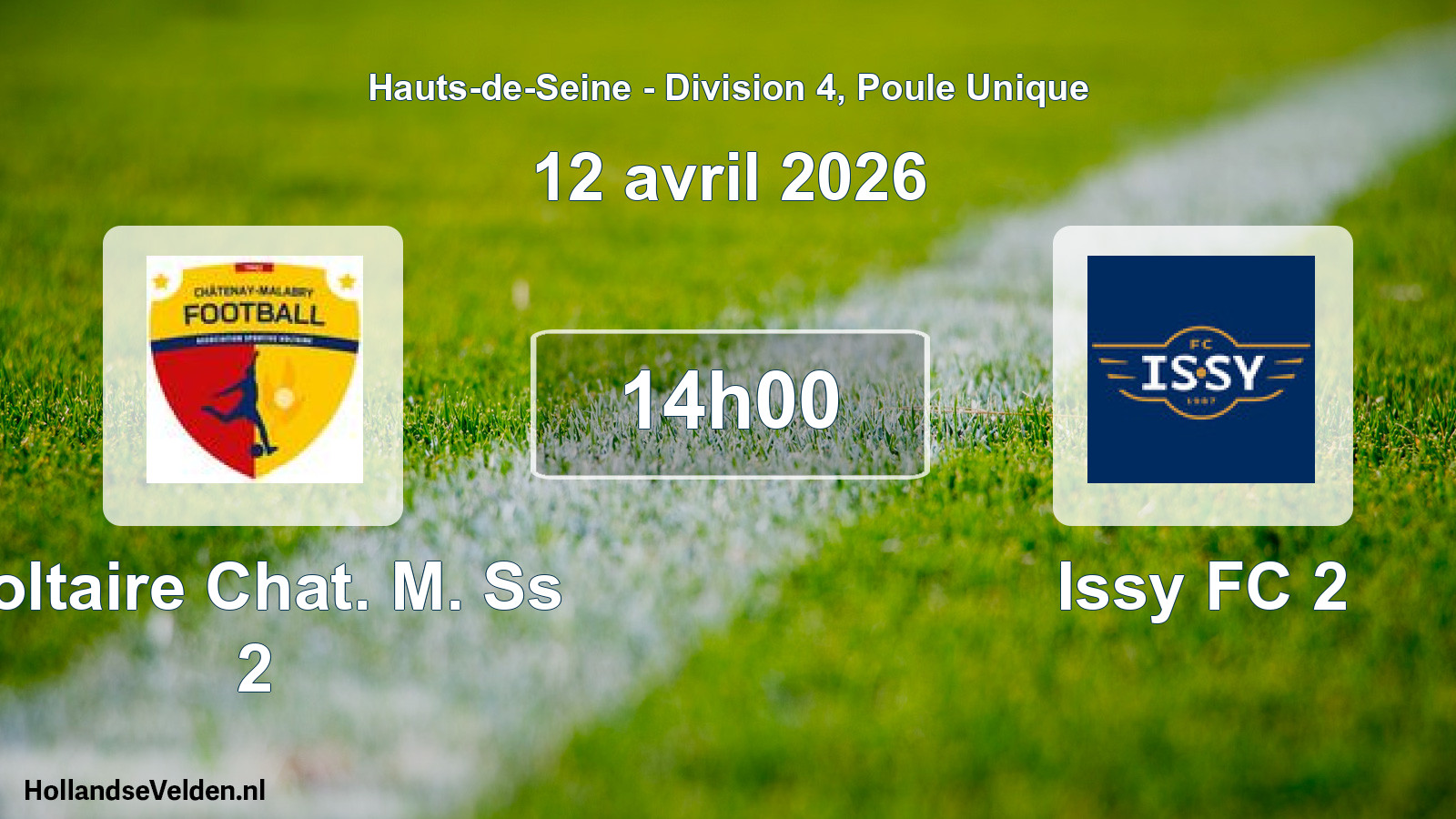 Match programmé: Voltaire Chat. M. Ss 2 - Issy FC 2 (12 avril 2026)