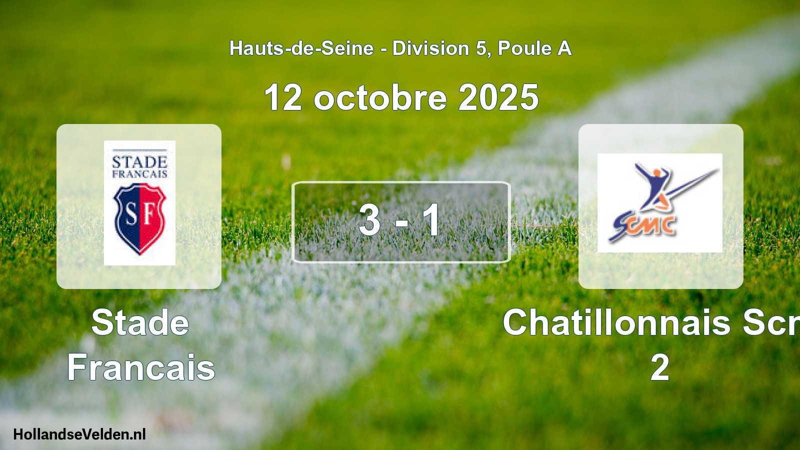 Gespeelde wedstrijd: Stade Francais - Chatillonnais Scm 2 3 - 1 (12 oktober 2025)