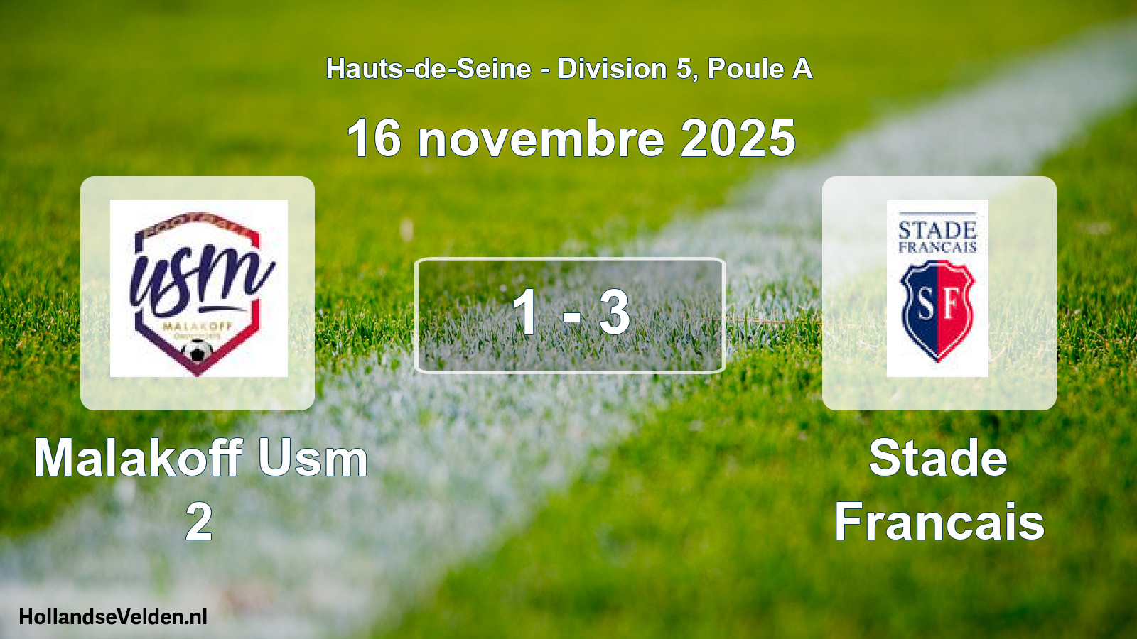 Match joué: Malakoff Usm 2 - Stade Francais 1 - 3 (16 novembre 2025)