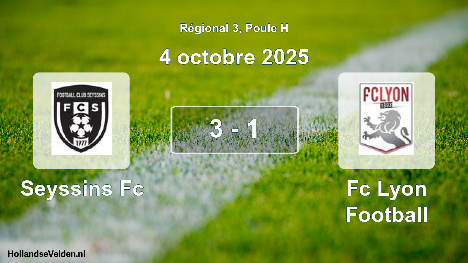Gespeelde wedstrijd: Seyssins Fc - Fc Lyon Football 3 - 1 (4 octobre 2025)
