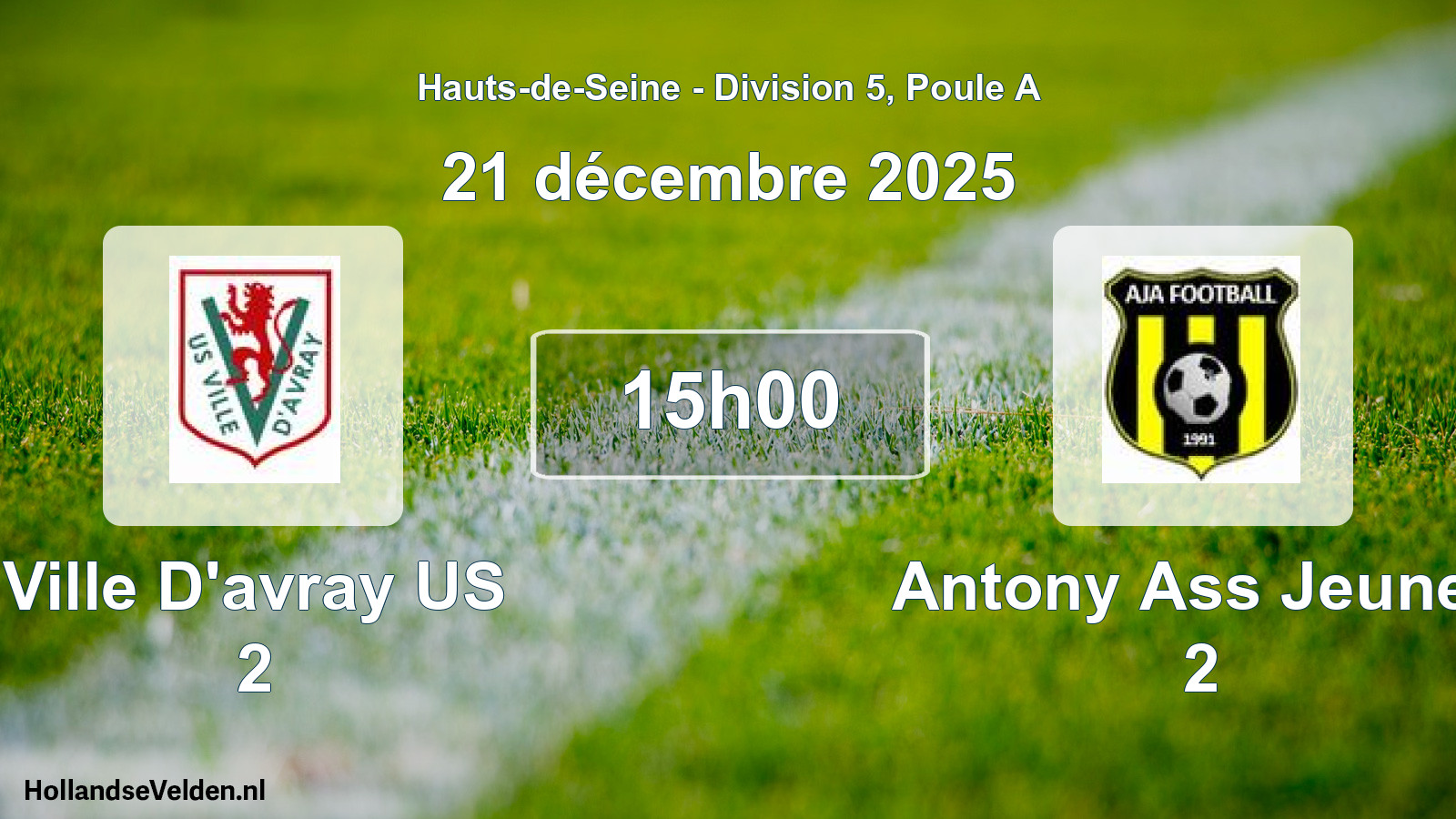 Match programmé: Ville D'avray US 2 - Antony Ass Jeunes 2 (21 décembre 2025)
