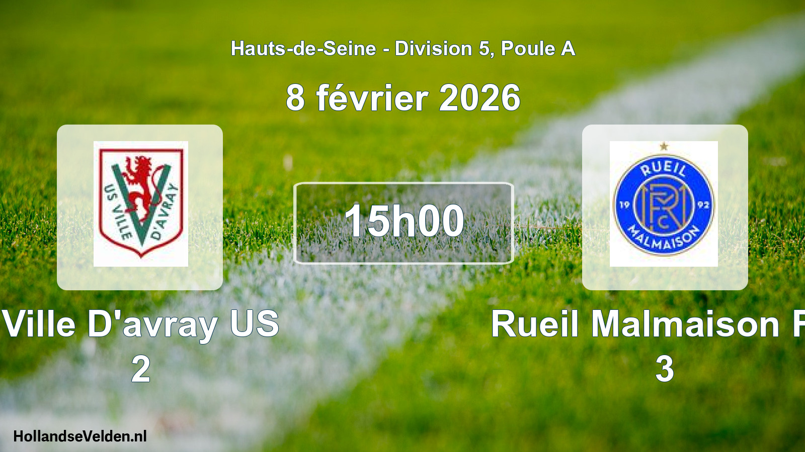 Match programmé: Ville D'avray US 2 - Rueil Malmaison FC 3 (8 février 2026)