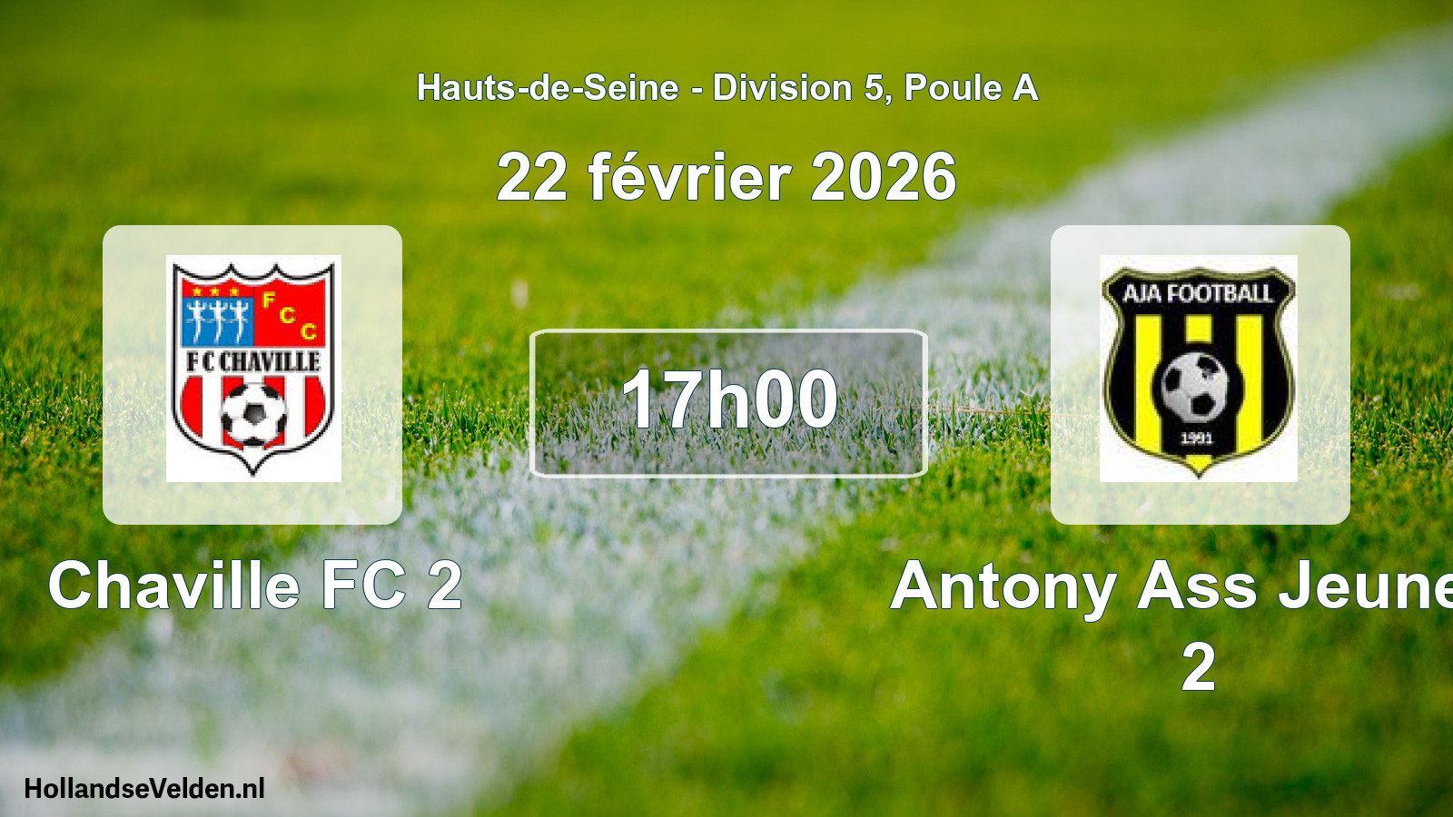Match programmé: Chaville FC 2 - Antony Ass Jeunes 2 (22 février 2026)