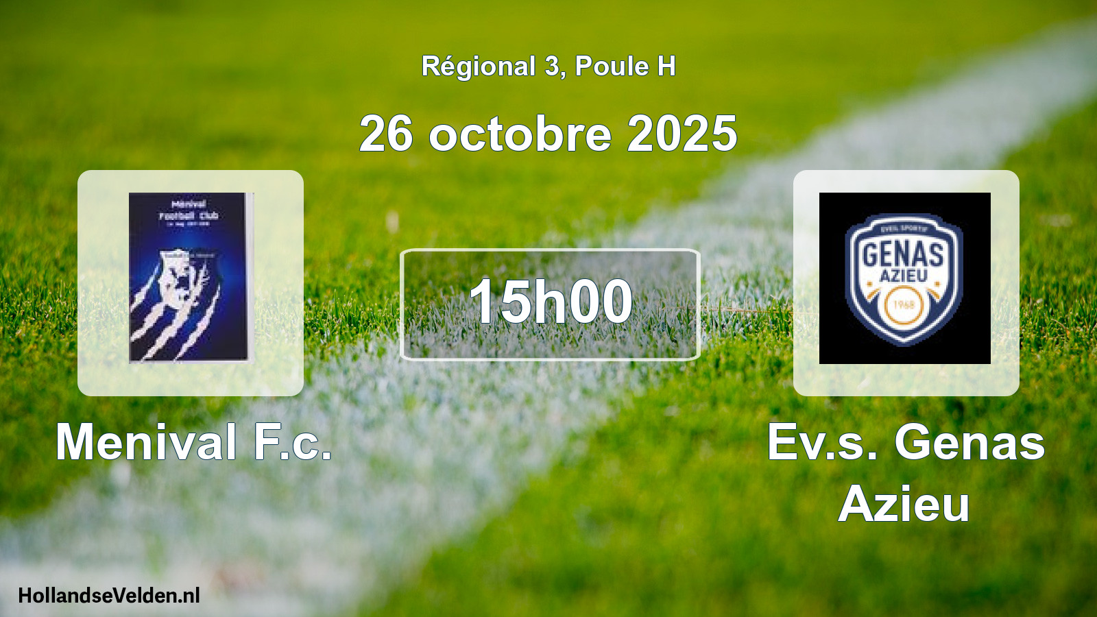 Geplande wedstrijd: Menival F.c. - Ev.s. Genas Azieu (26 octobre 2025)