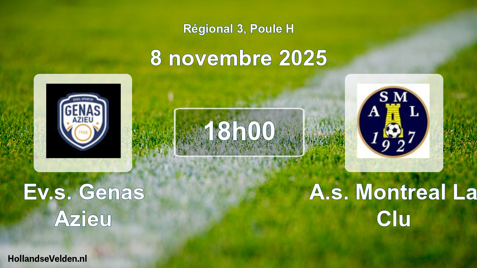 Scheduled Match: Ev.s. Genas Azieu - A.s. Montreal La Clu (8 November 2025)