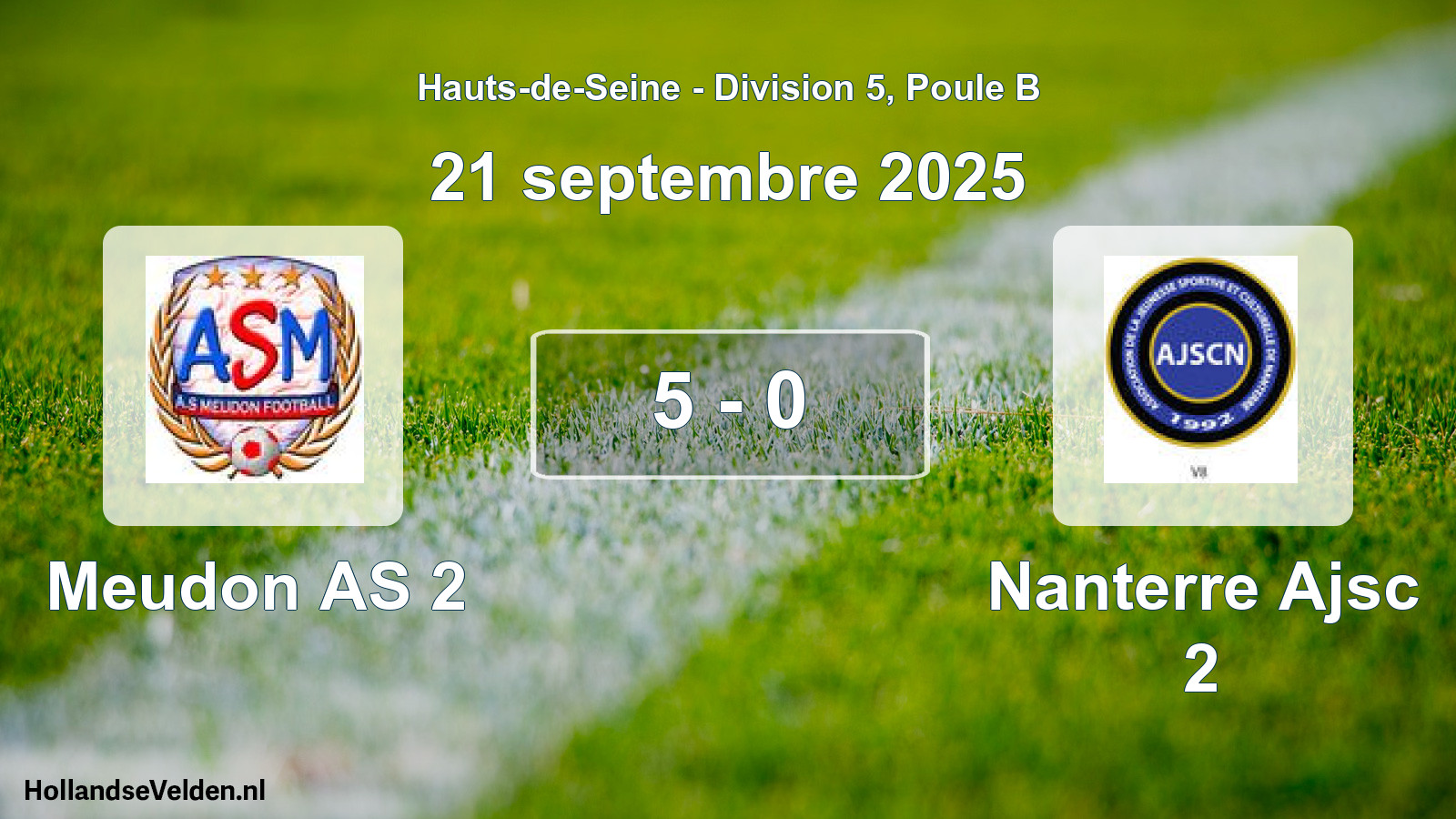 Match joué: Meudon AS 2 - Nanterre Ajsc 2 5 - 0 (21 septembre 2025)