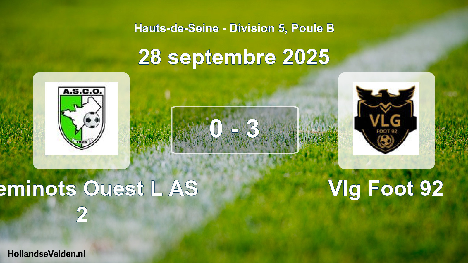 Match joué: Cheminots Ouest L AS 2 - Vlg Foot 92 0 - 3 (28 septembre 2025)